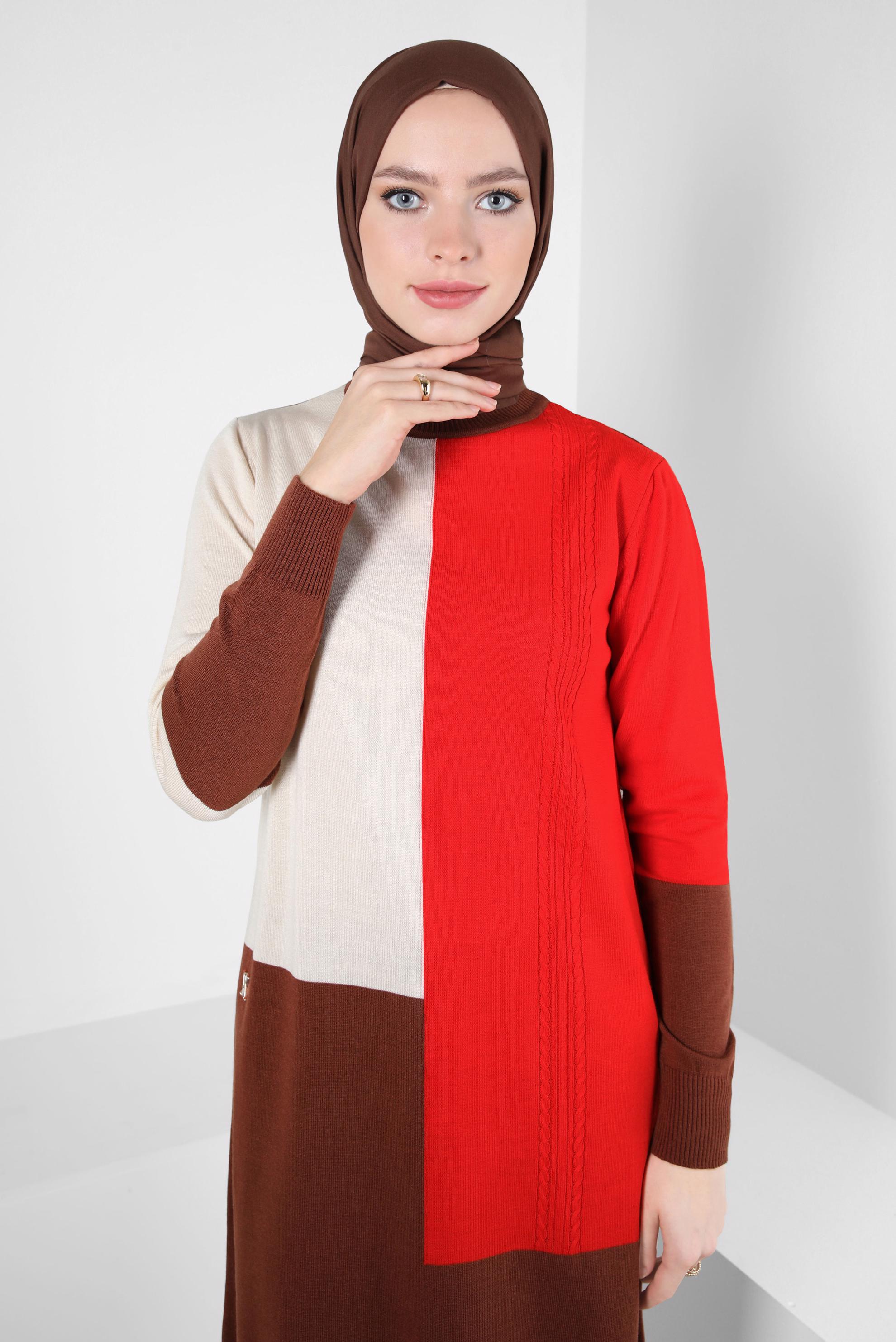Hijab clothing BROWN COLORED KNITWEAR TUNIC 44067