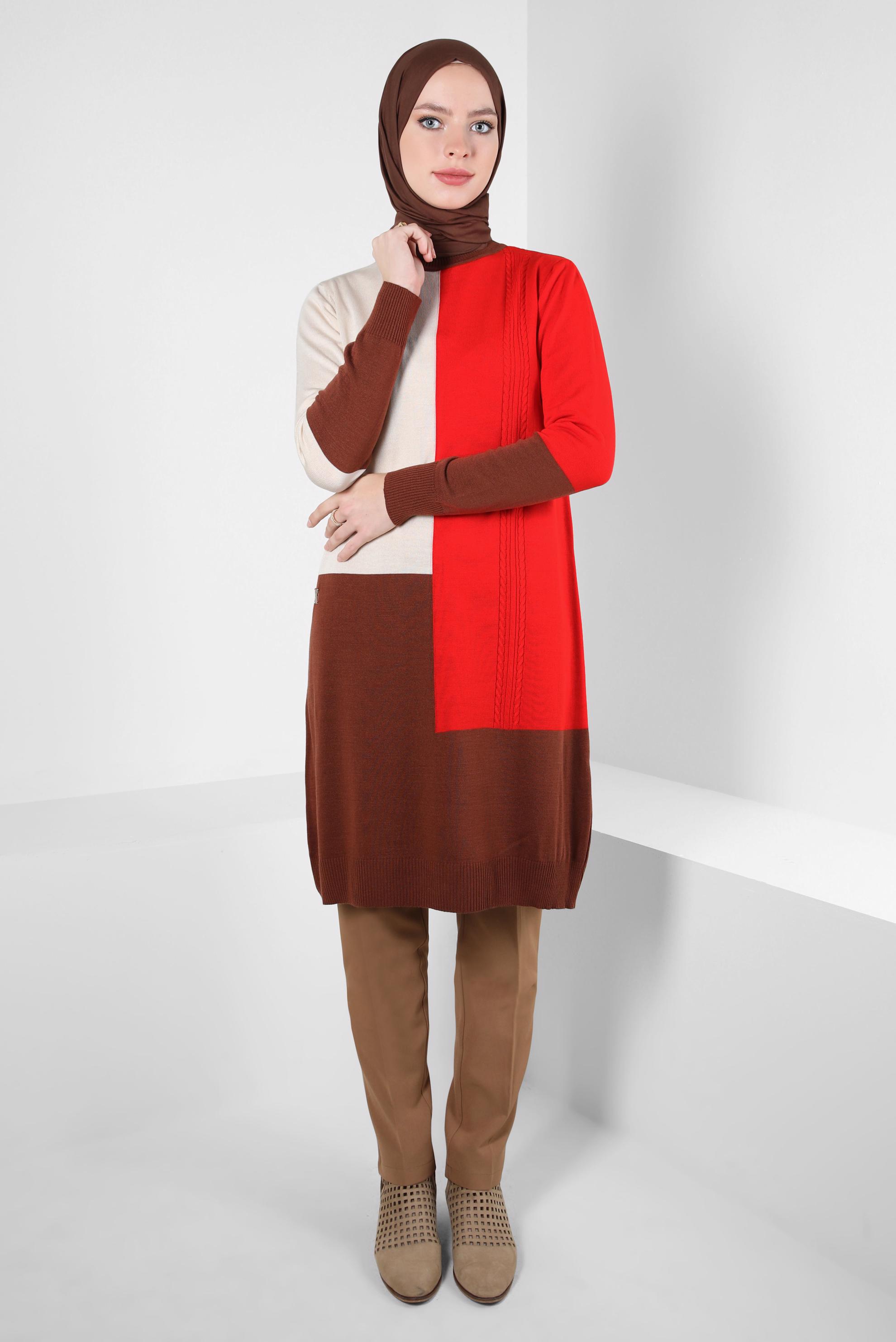 Hijab clothing BROWN COLORED KNITWEAR TUNIC 44067