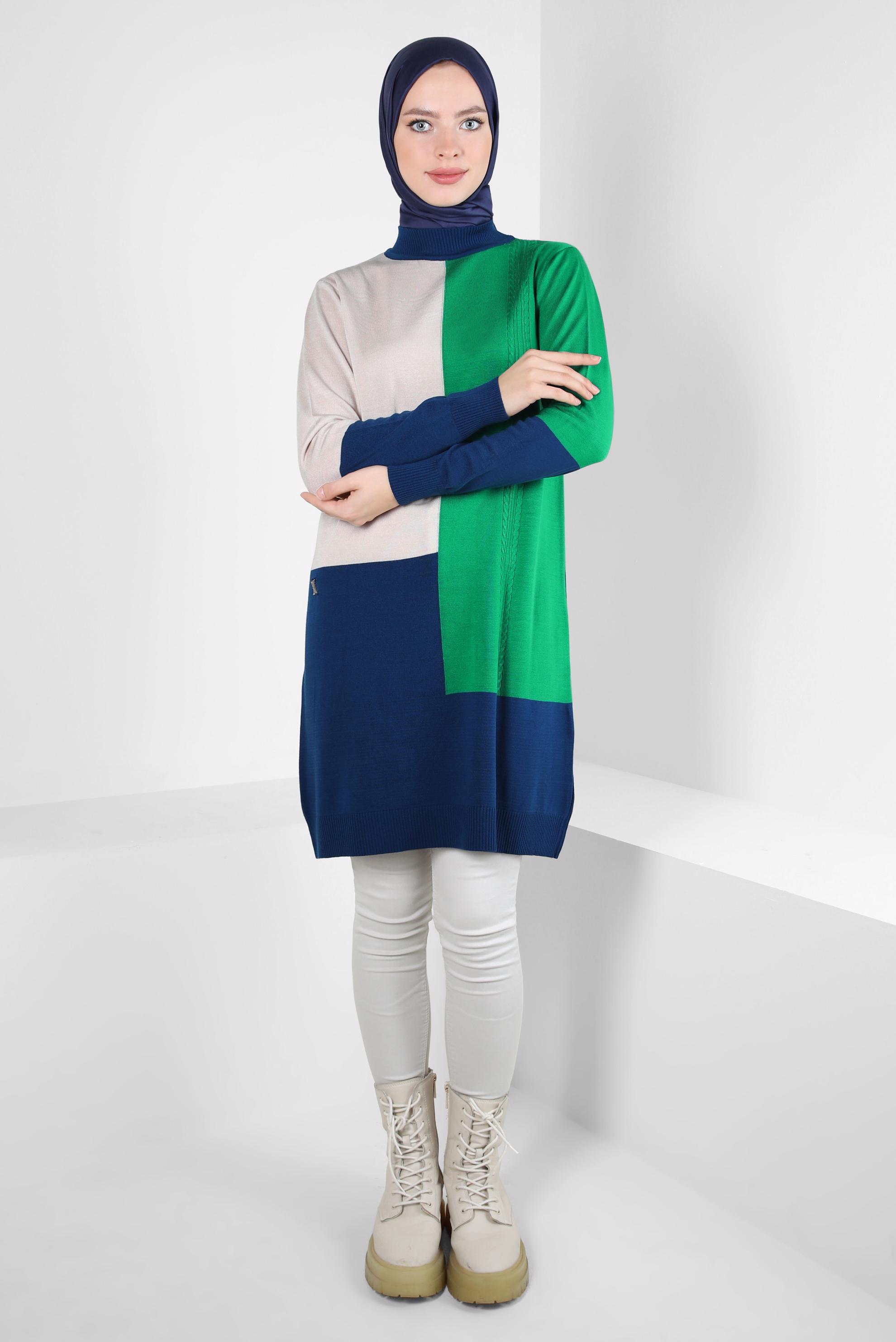 Hijab clothing BLUE COLORED KNITWEAR TUNIC 44067