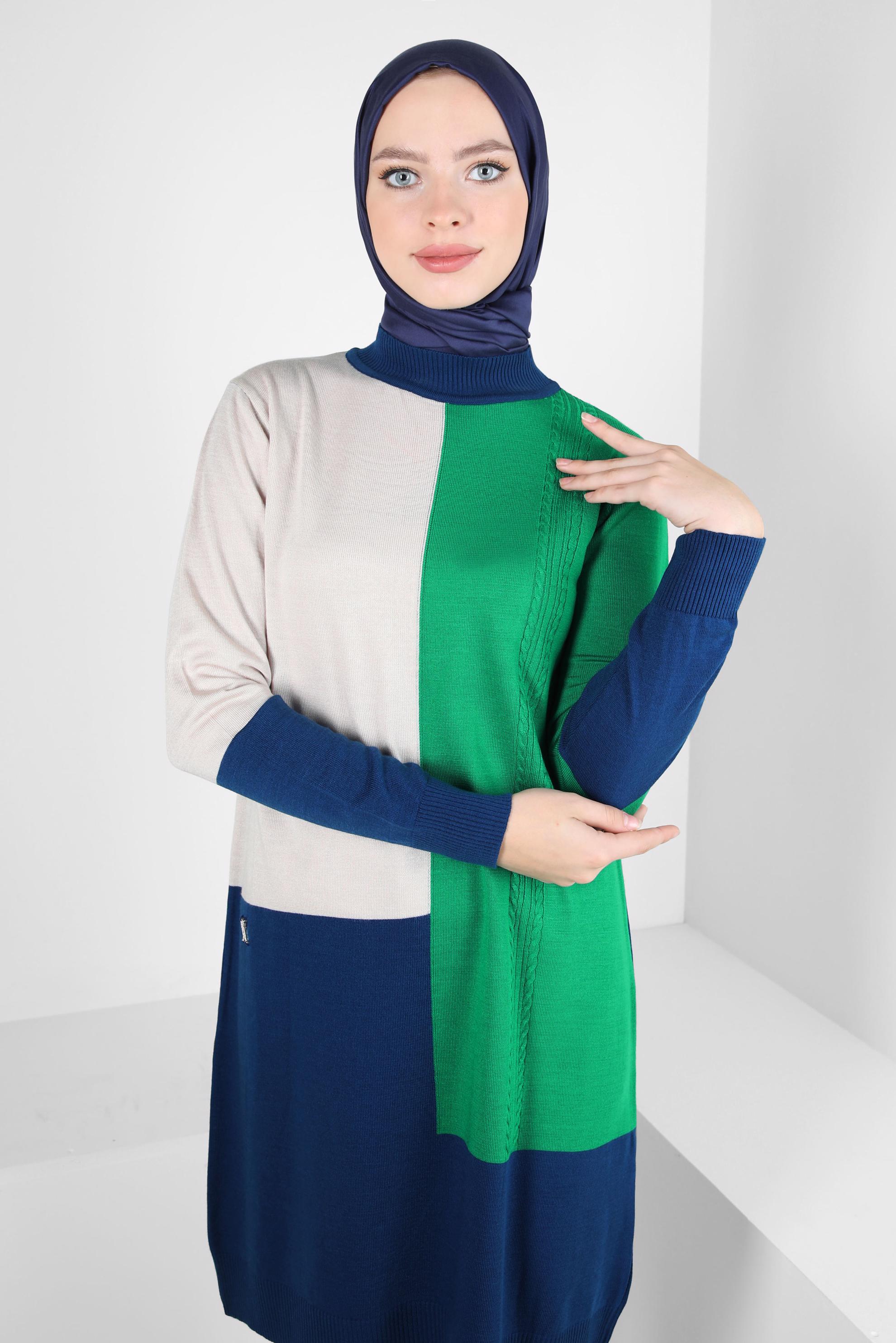 Hijab clothing BLUE COLORED KNITWEAR TUNIC 44067