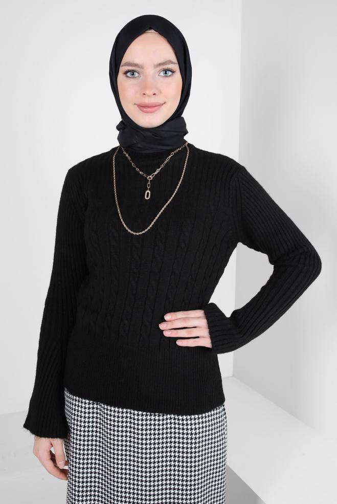 Vêtements hijab NOIR PULL EN MAILLE À COL ROULÉ 44069 - ALVİNA