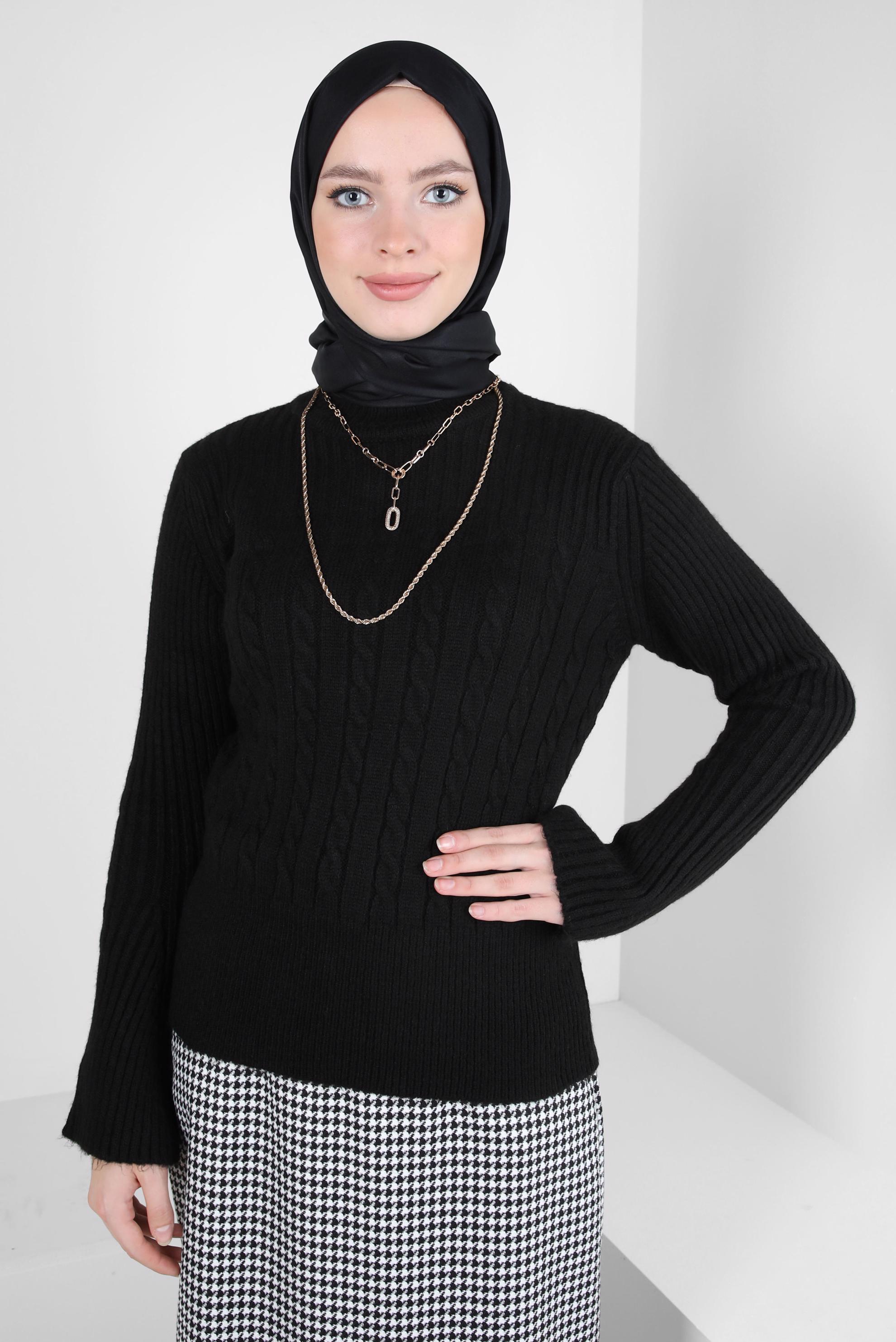 Vêtements hijab NOIR PULL EN MAILLE À COL ROULÉ 44069