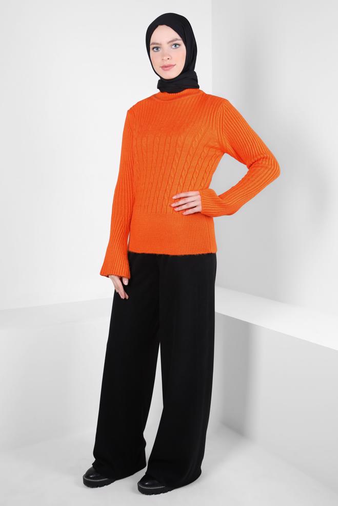 Vêtements hijab ORANGE PULL EN MAILLE À COL ROULÉ 44069 - ALVİNA