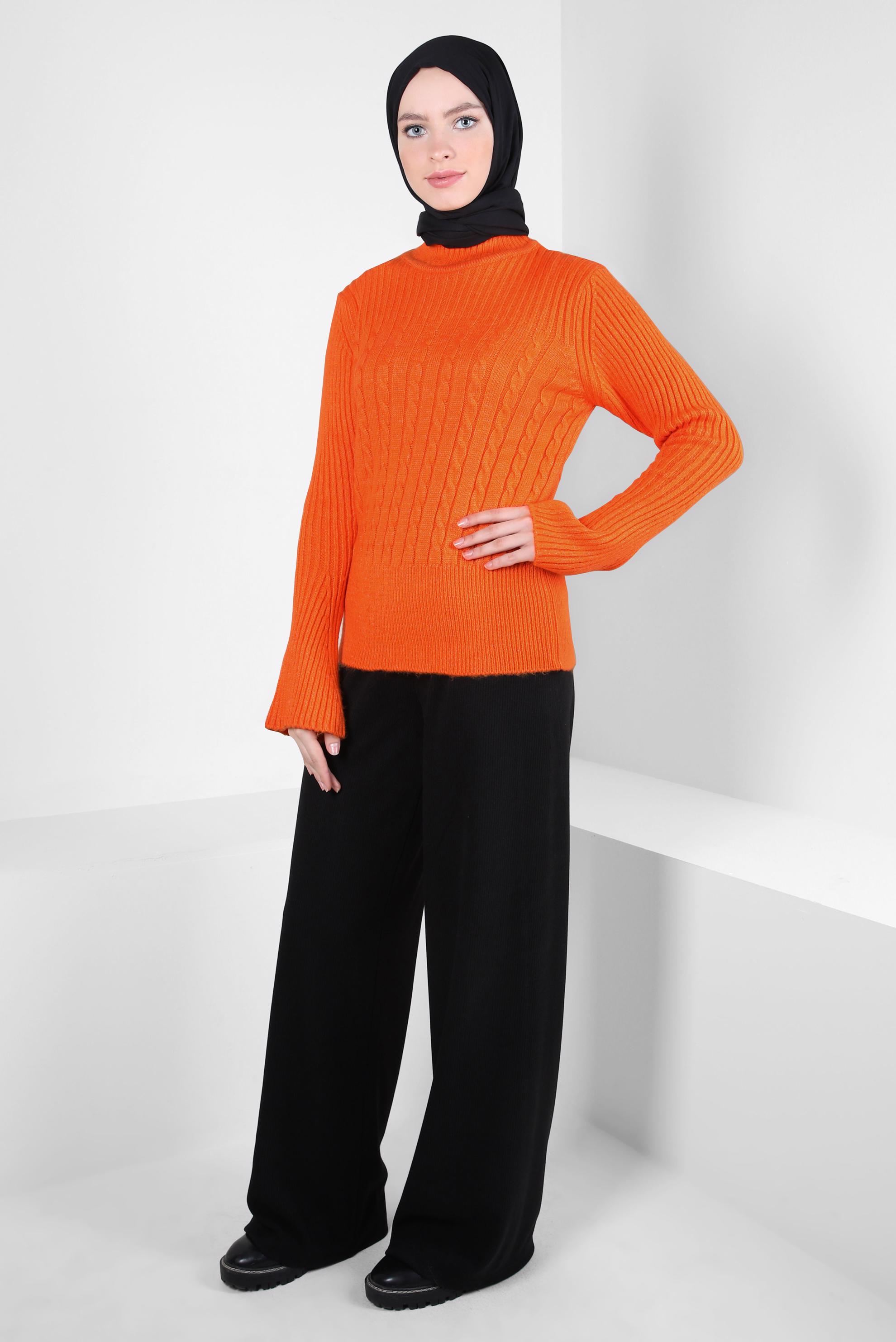 Vêtements hijab ORANGE PULL EN MAILLE À COL ROULÉ 44069