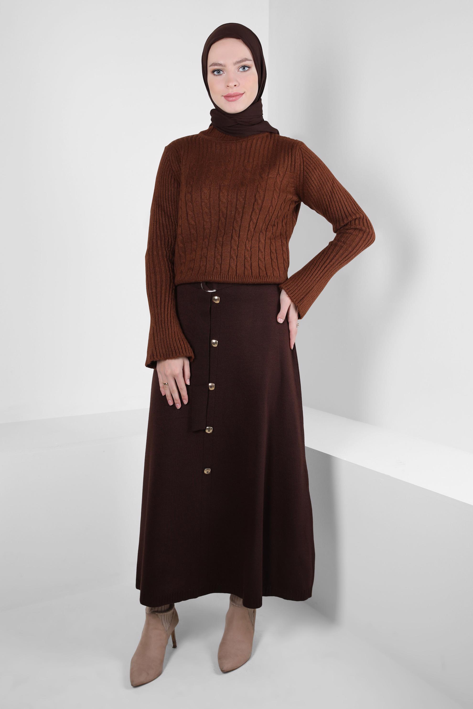 Vêtements hijab BRUN PULL EN MAILLE À COL ROULÉ 44069