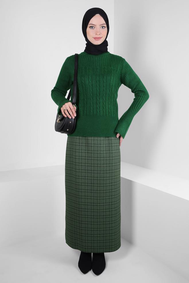 Vêtements hijab VERT PULL EN MAILLE À COL ROULÉ 44069 - ALVİNA
