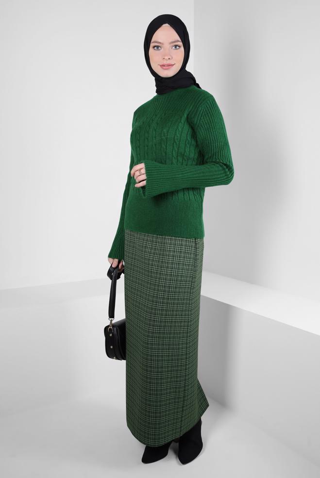 Vêtements hijab VERT PULL EN MAILLE À COL ROULÉ 44069 - ALVİNA