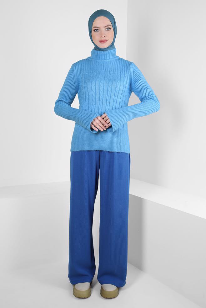 Vêtements hijab BLEU MARINE PULL EN MAILLE À COL ROULÉ 44069 - ALVİNA