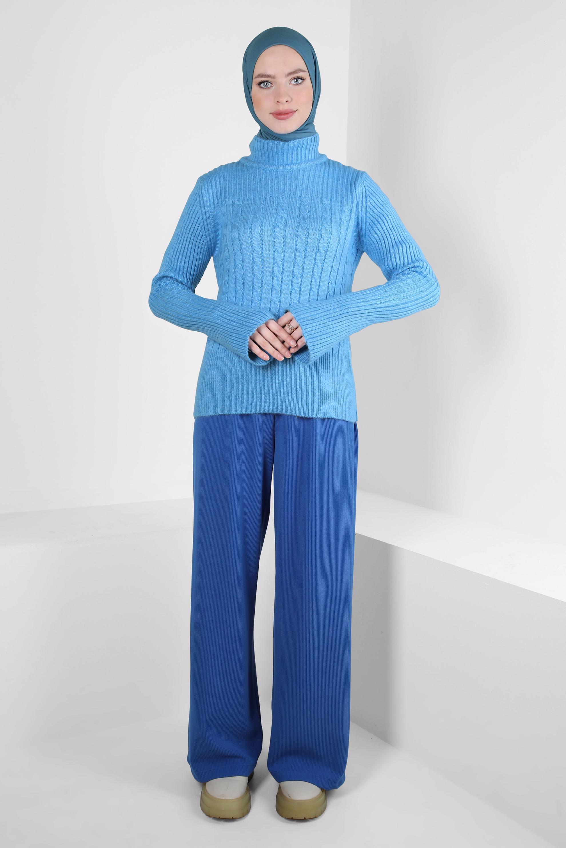 Vêtements hijab BLEU MARINE PULL EN MAILLE À COL ROULÉ 44069