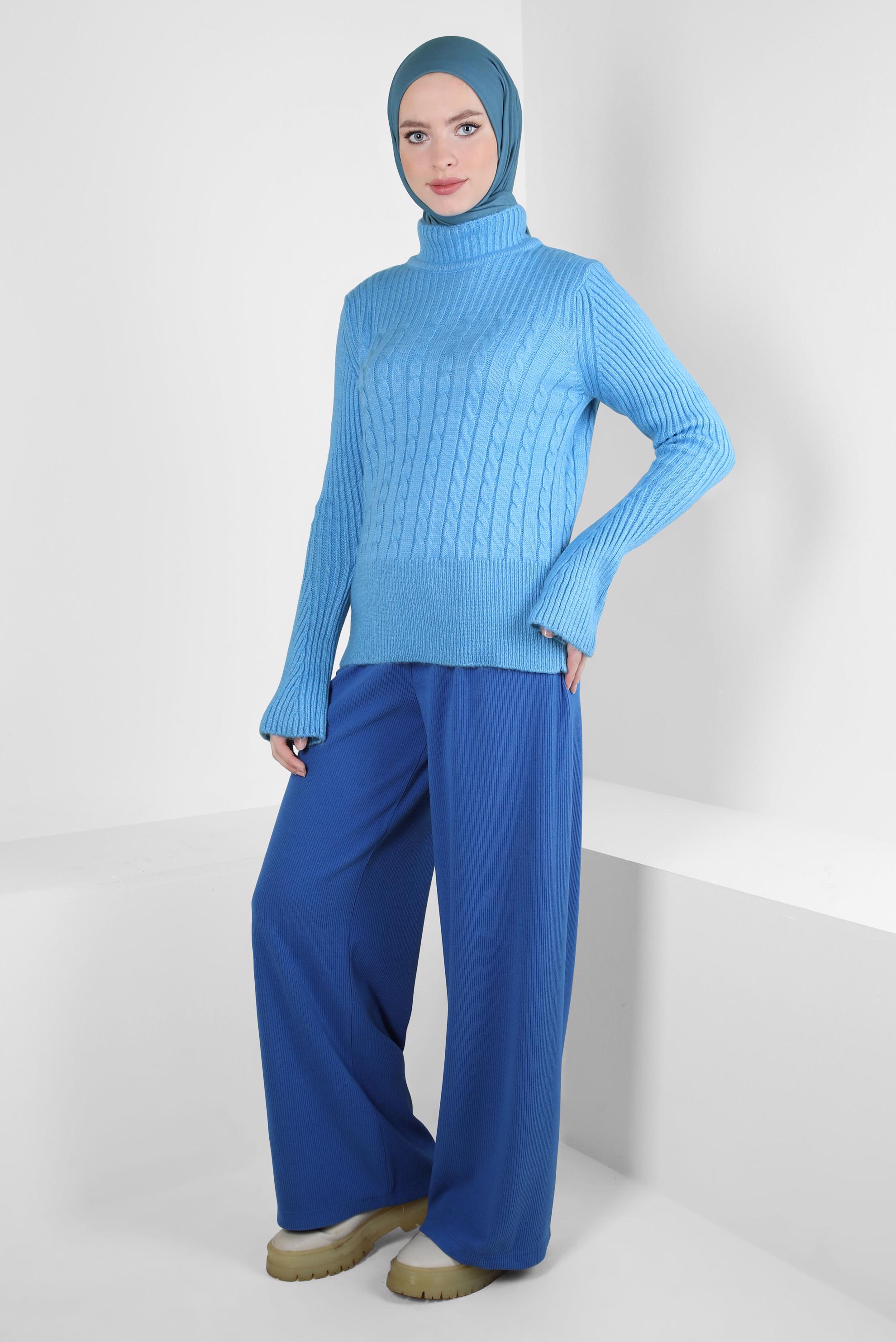 Vêtements hijab BLEU MARINE PULL EN MAILLE À COL ROULÉ 44069