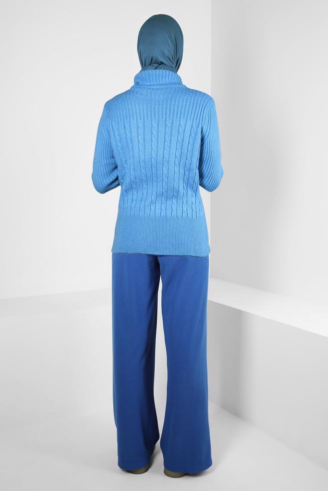 Vêtements hijab BLEU MARINE PULL EN MAILLE À COL ROULÉ 44069 - ALVİNA