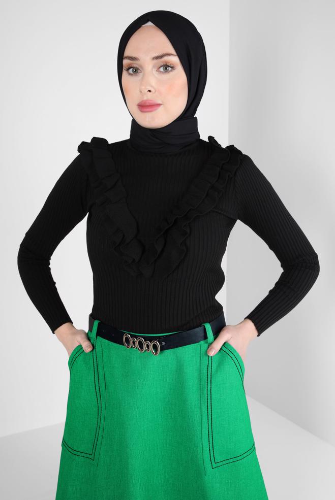 Vêtements hijab NOIR PULL DÉTAIL VOLANT 44070 - ALVİNA