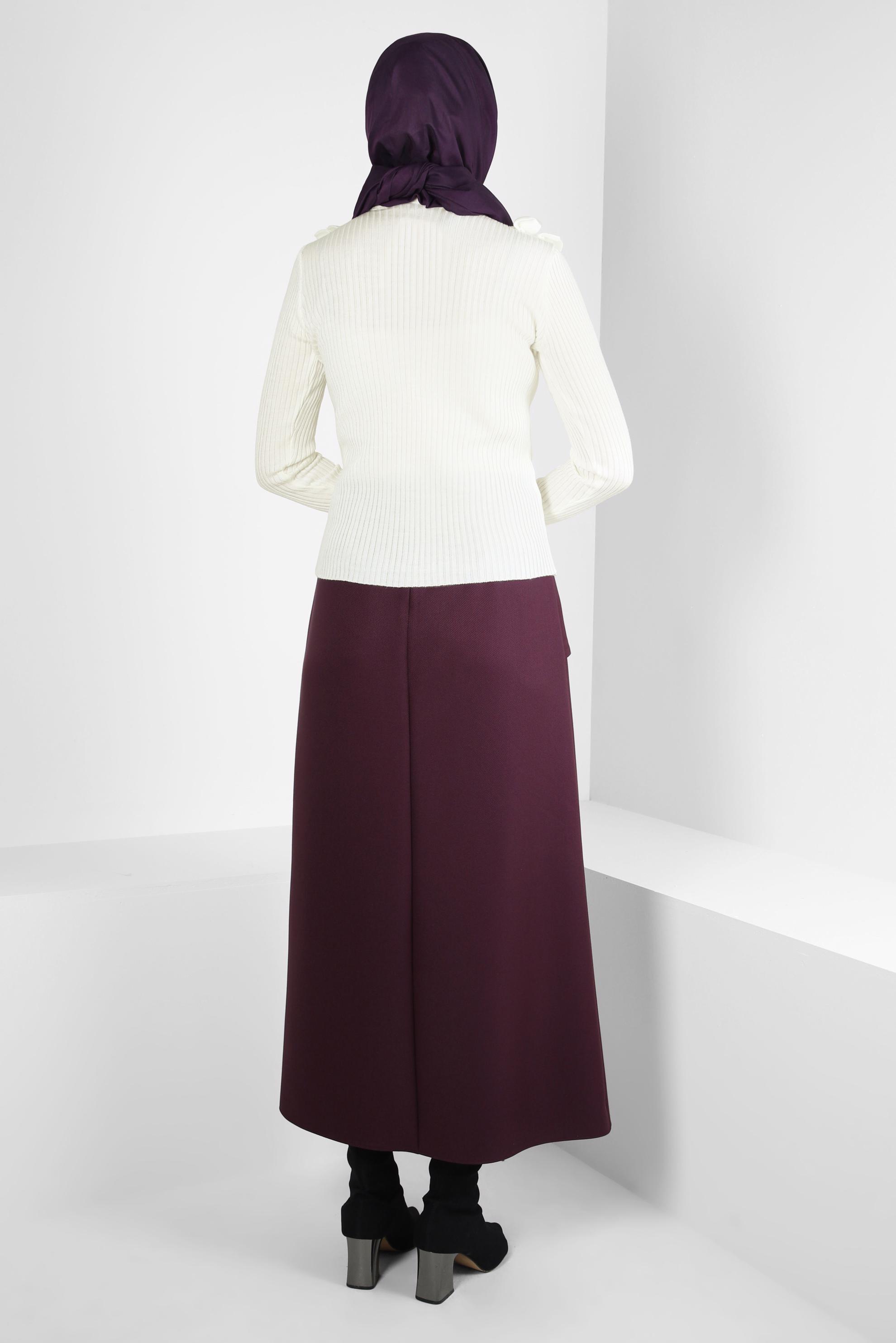 Tesettür giyim BEYAZ FIRFIR DETAYLI KAZAK 44070