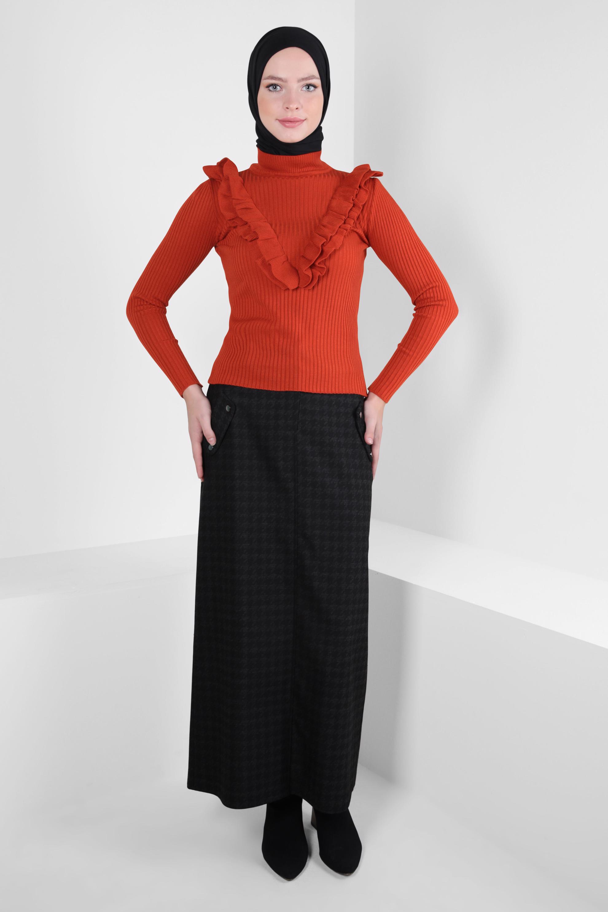 Hijab clothing ORANGE RUFFLE DETAIL SWEATER 44070