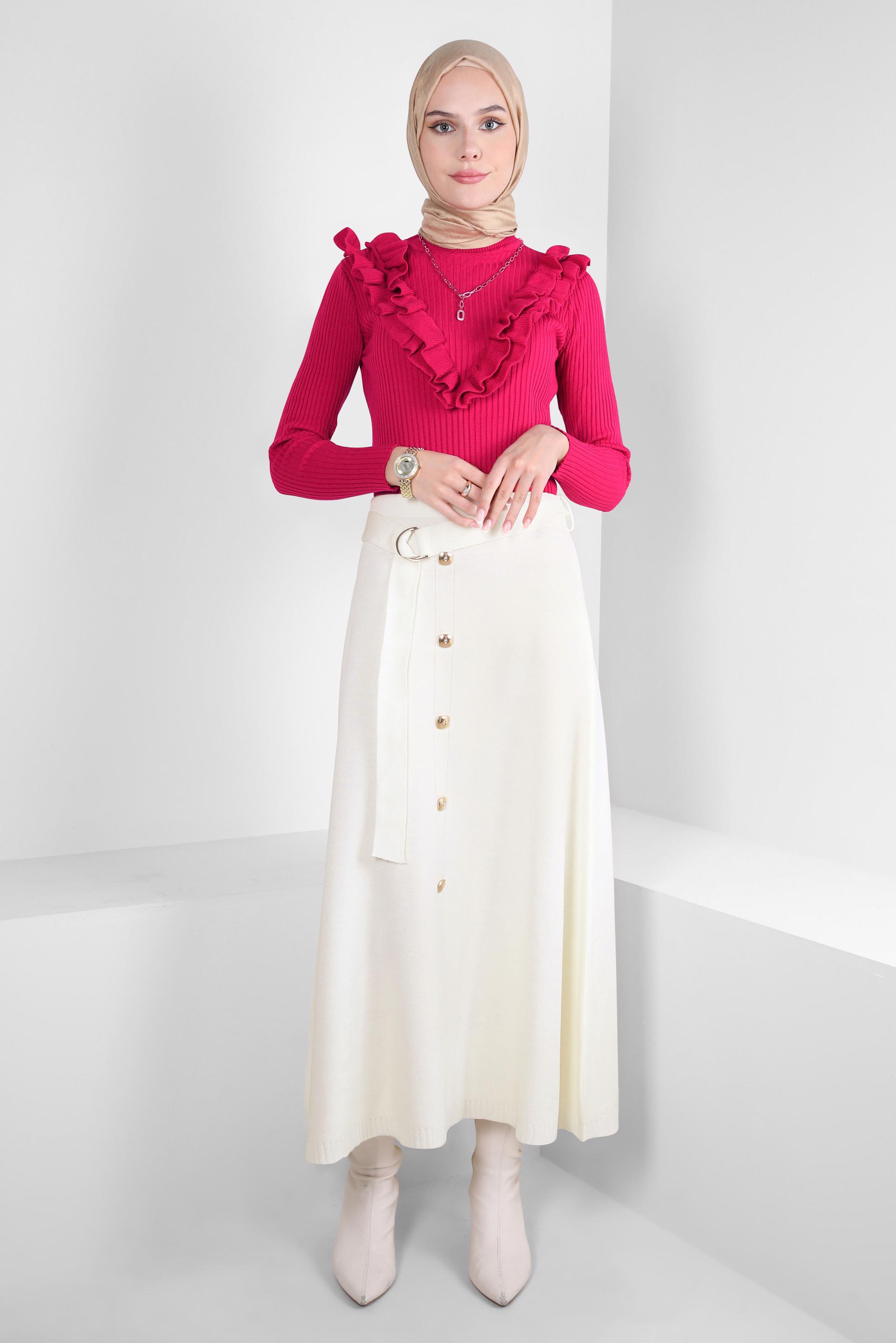 Hijab clothing FUCHSIA RUFFLE DETAIL SWEATER 44070