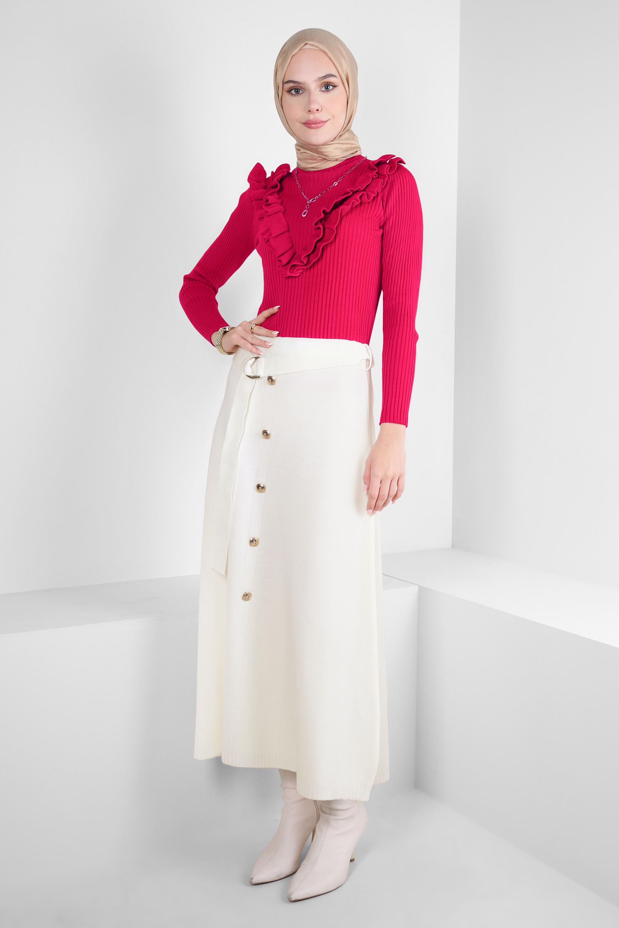 Hijab clothing FUCHSIA RUFFLE DETAIL SWEATER 44070