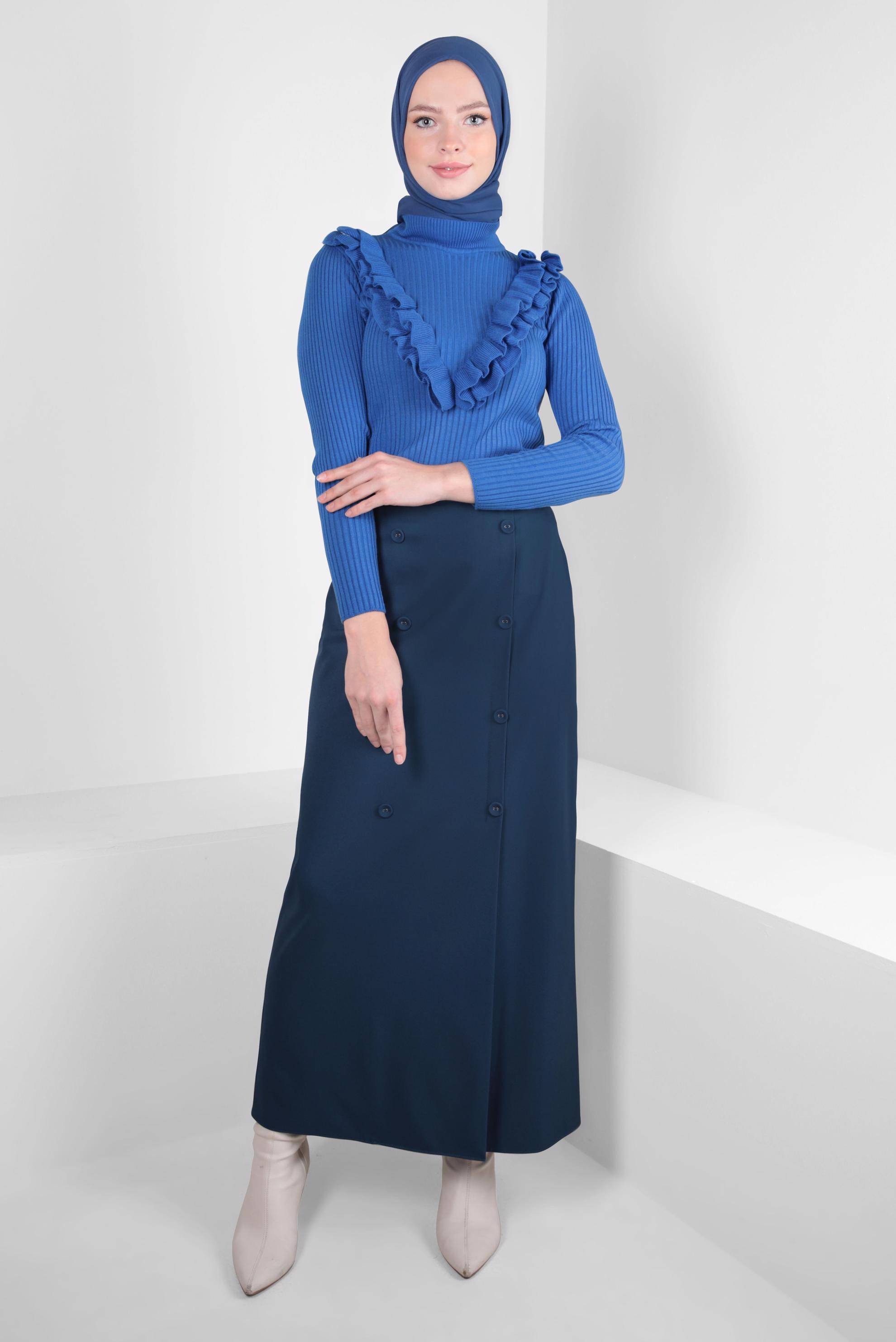 Hijab clothing BLUE RUFFLE DETAIL SWEATER 44070