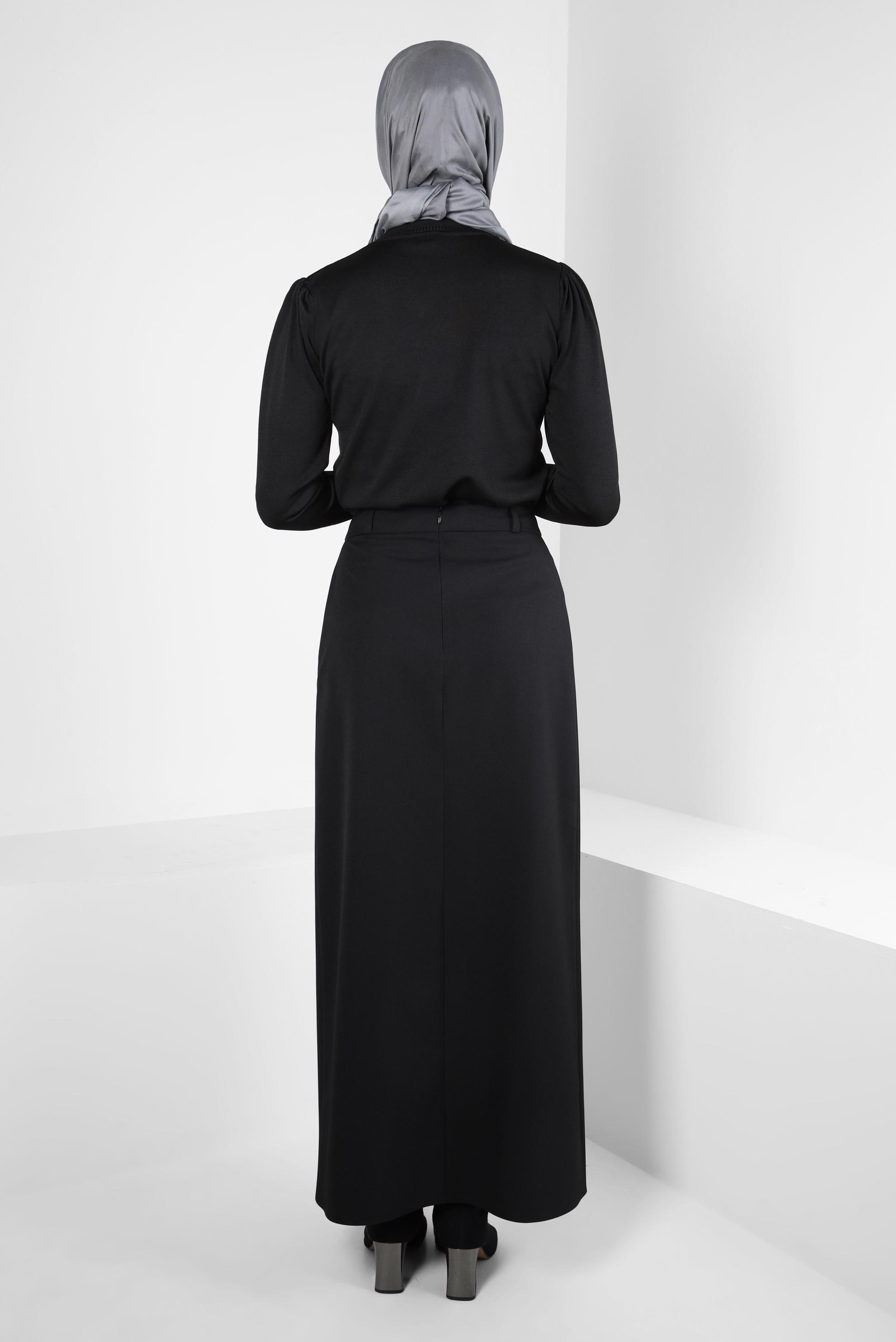 Tesettür giyim SİYAH TAŞ BASKILI TRİKO KAZAK 44072