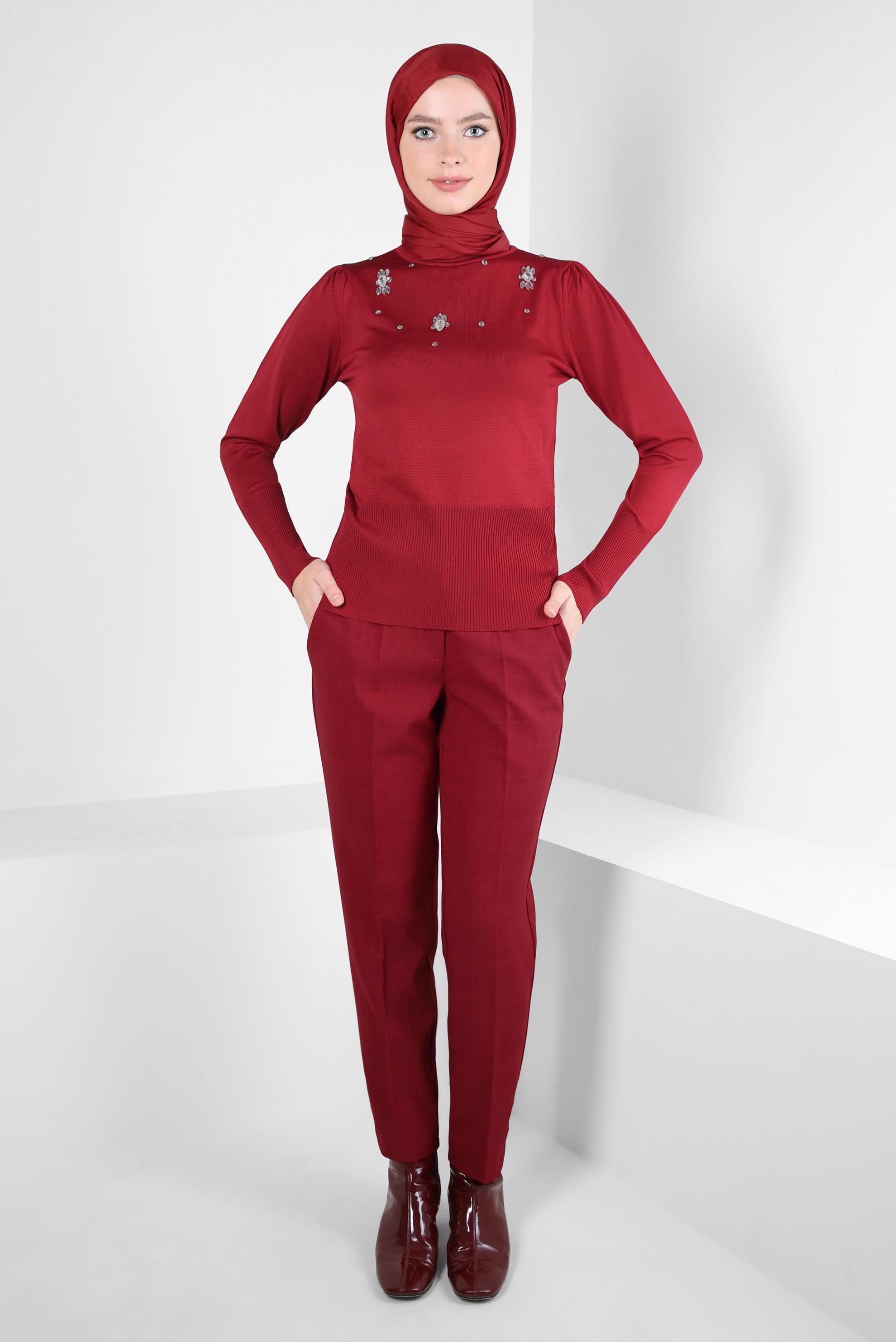 Hijab clothing RED KNITWEAR SWEATER WITH GEM 44072