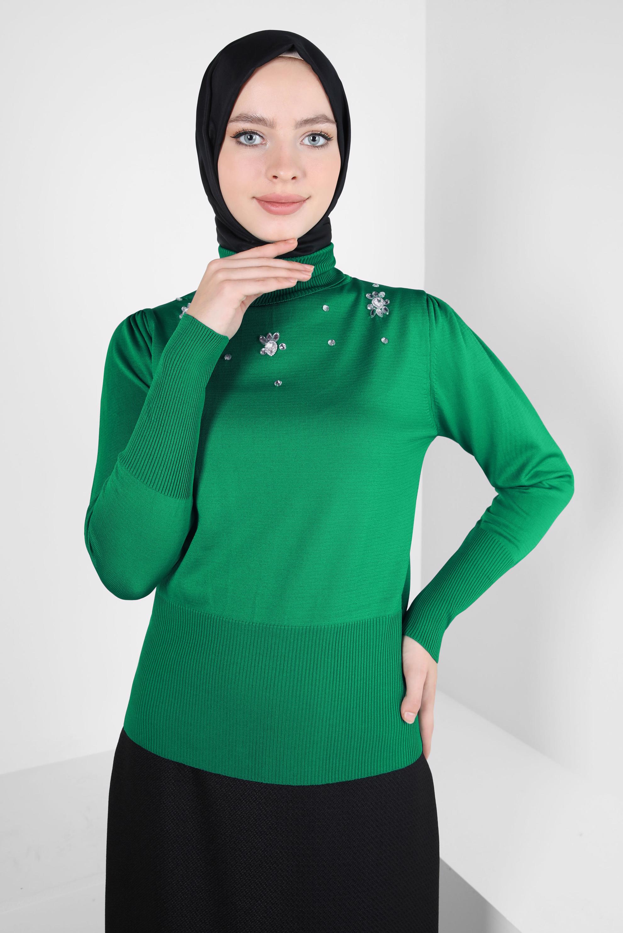 Hijab clothing GREEN KNITWEAR SWEATER WITH GEM 44072