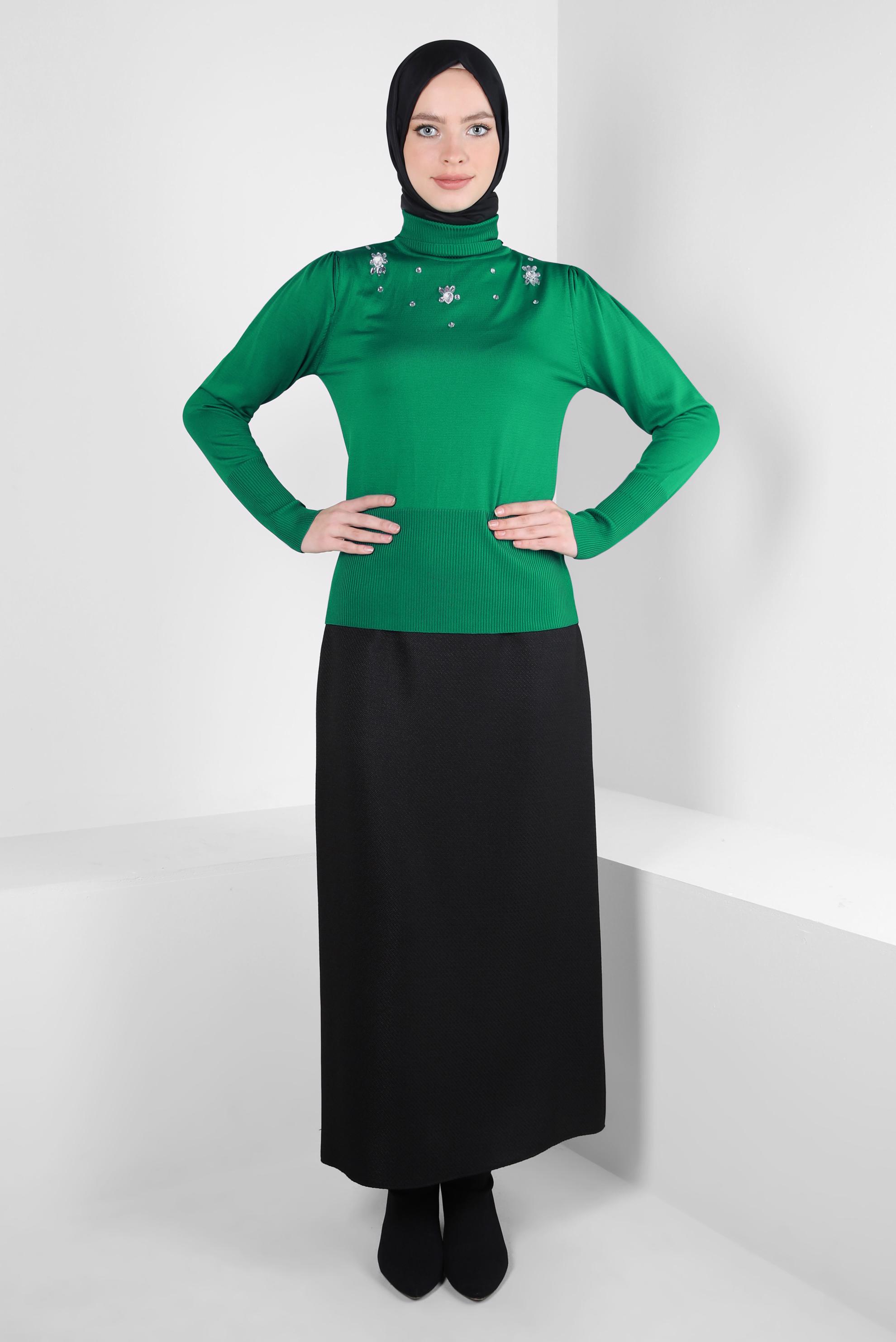 Hijab clothing GREEN KNITWEAR SWEATER WITH GEM 44072