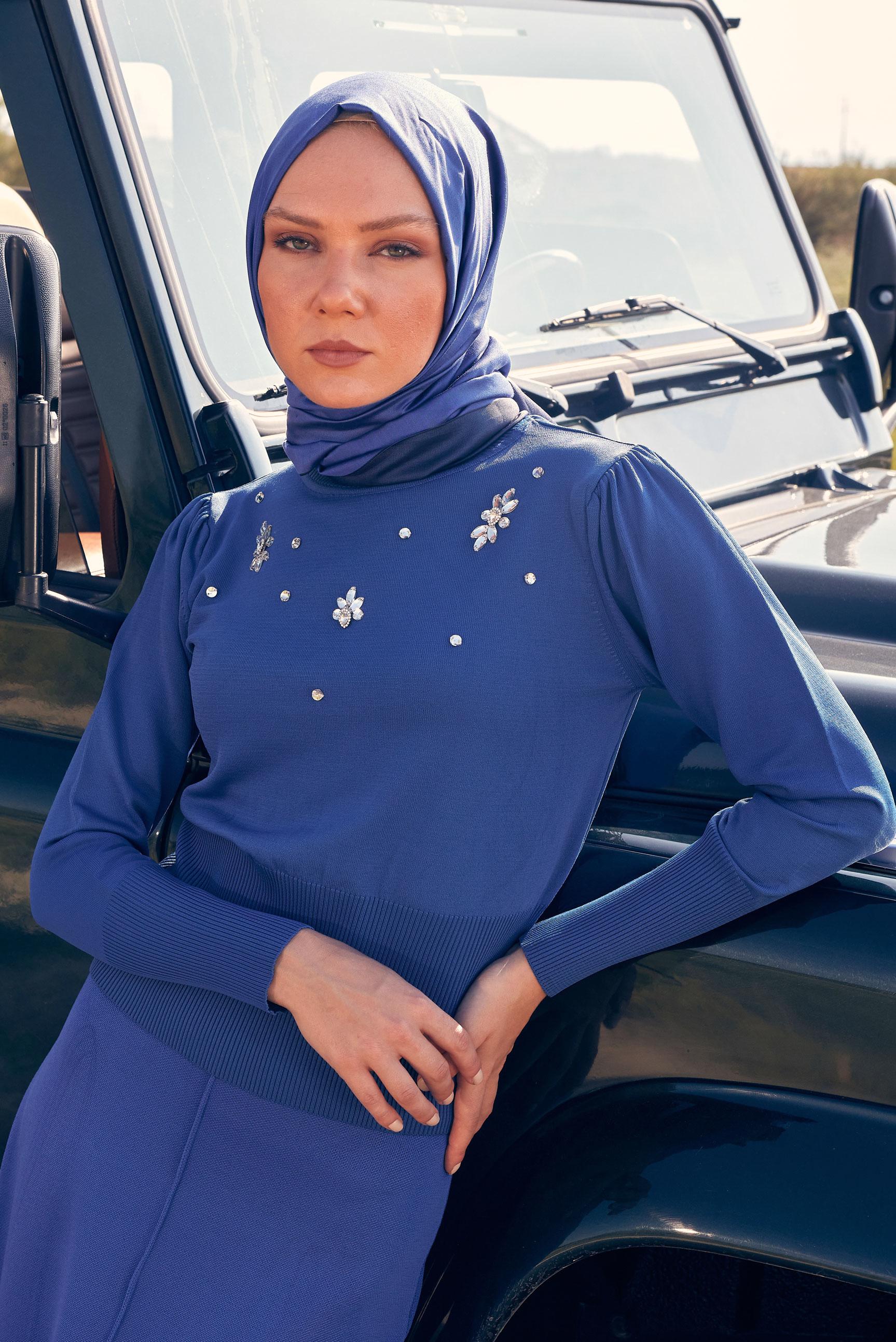 Tesettür giyim LACİVERT TAŞ BASKILI TRİKO KAZAK 44072