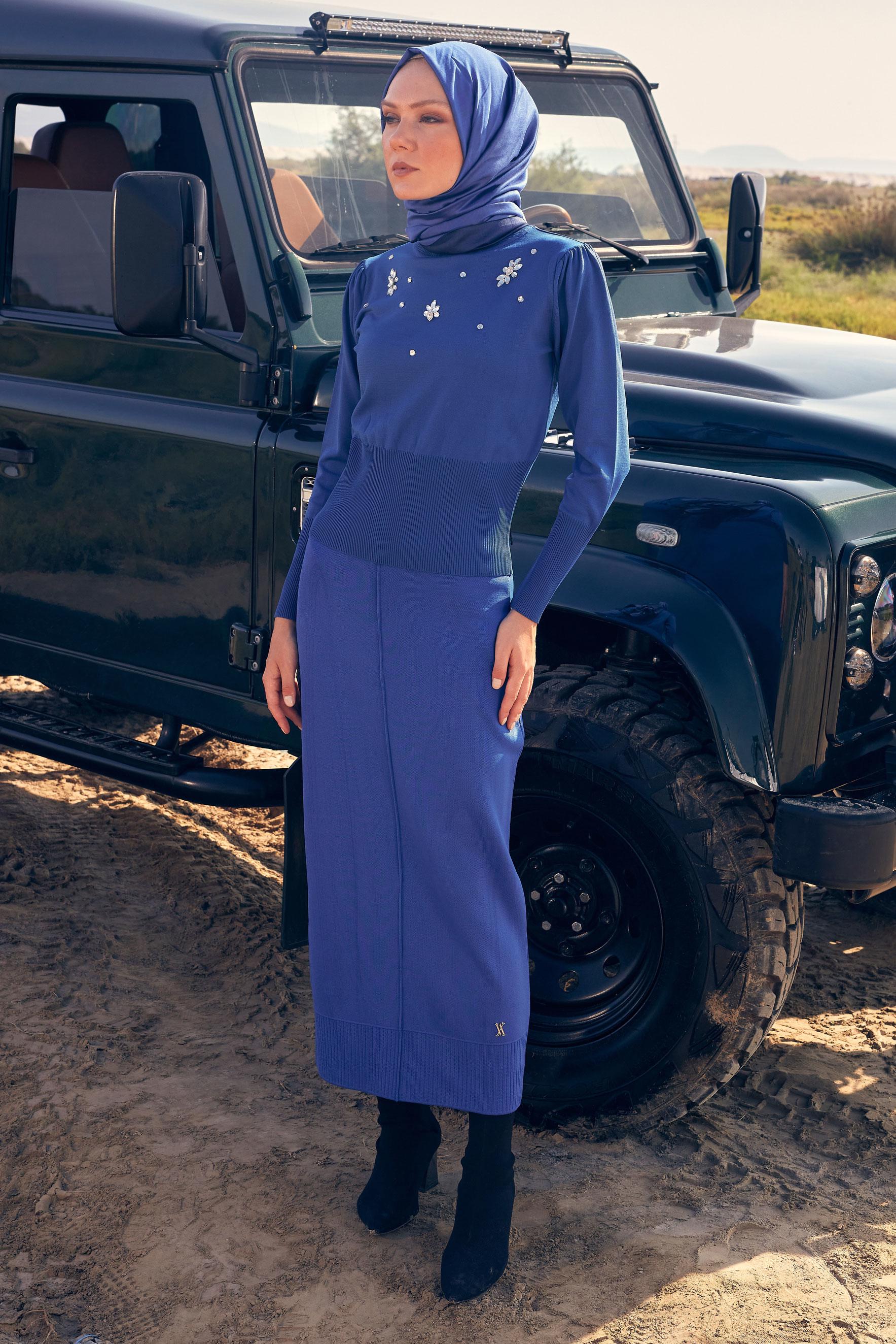 Tesettür giyim LACİVERT TAŞ BASKILI TRİKO KAZAK 44072