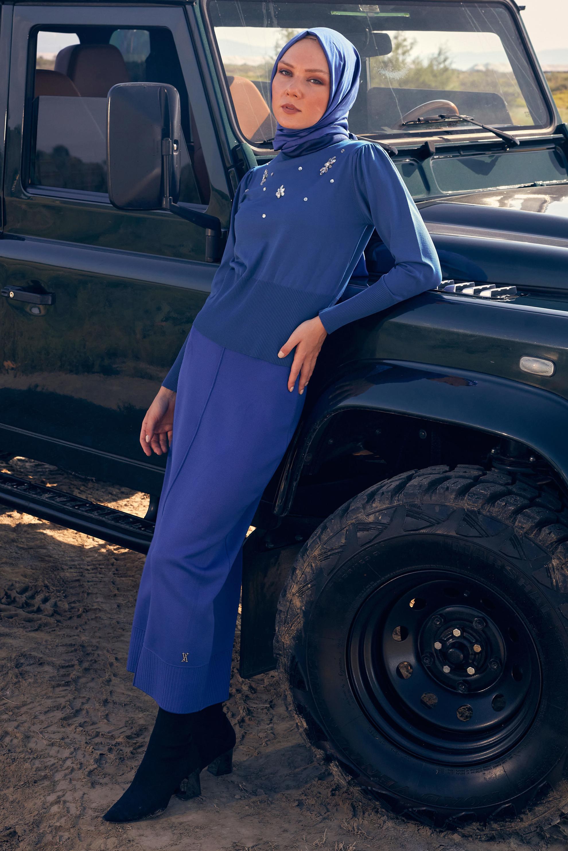 Tesettür giyim LACİVERT TAŞ BASKILI TRİKO KAZAK 44072