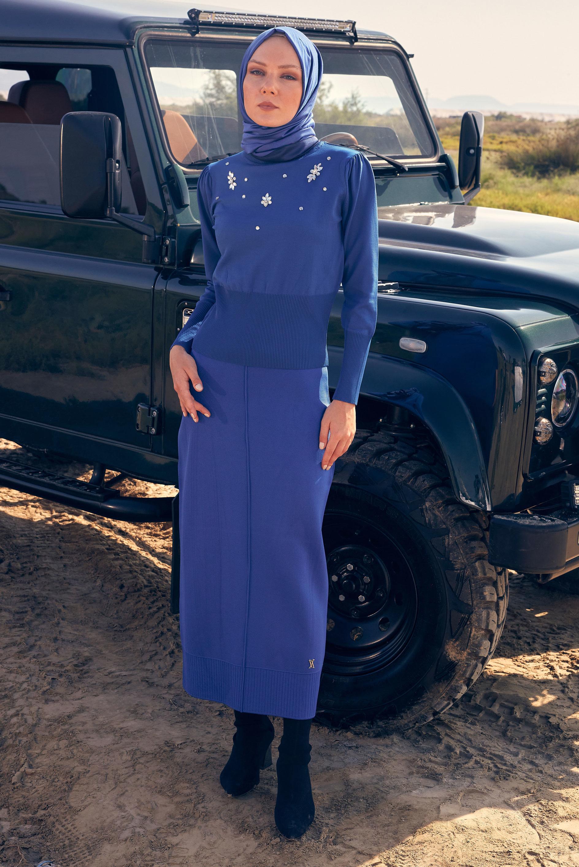 Tesettür giyim LACİVERT TAŞ BASKILI TRİKO KAZAK 44072