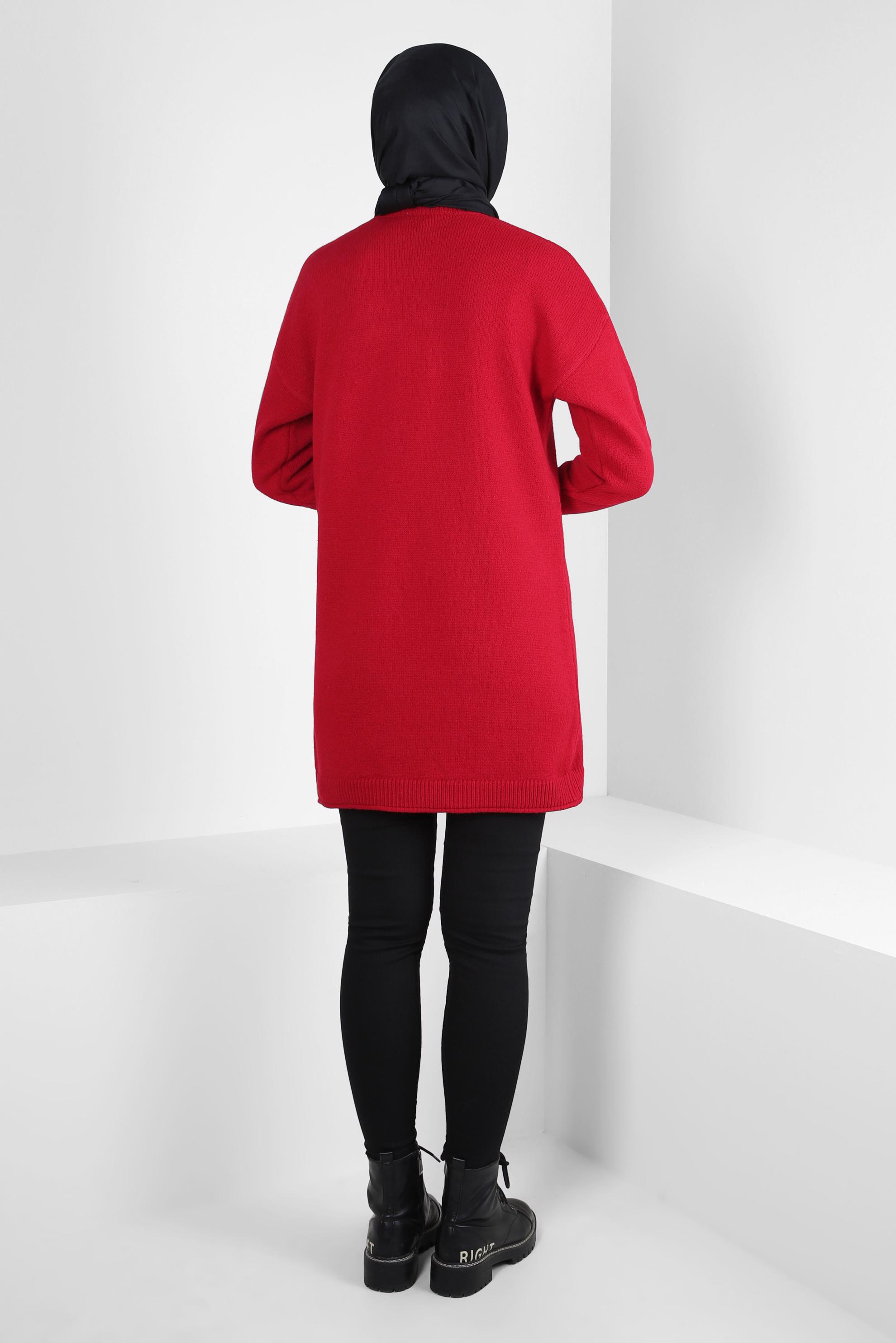 Hijab clothing RED EMBROIDERED KNITWEAR TUNIC 44116