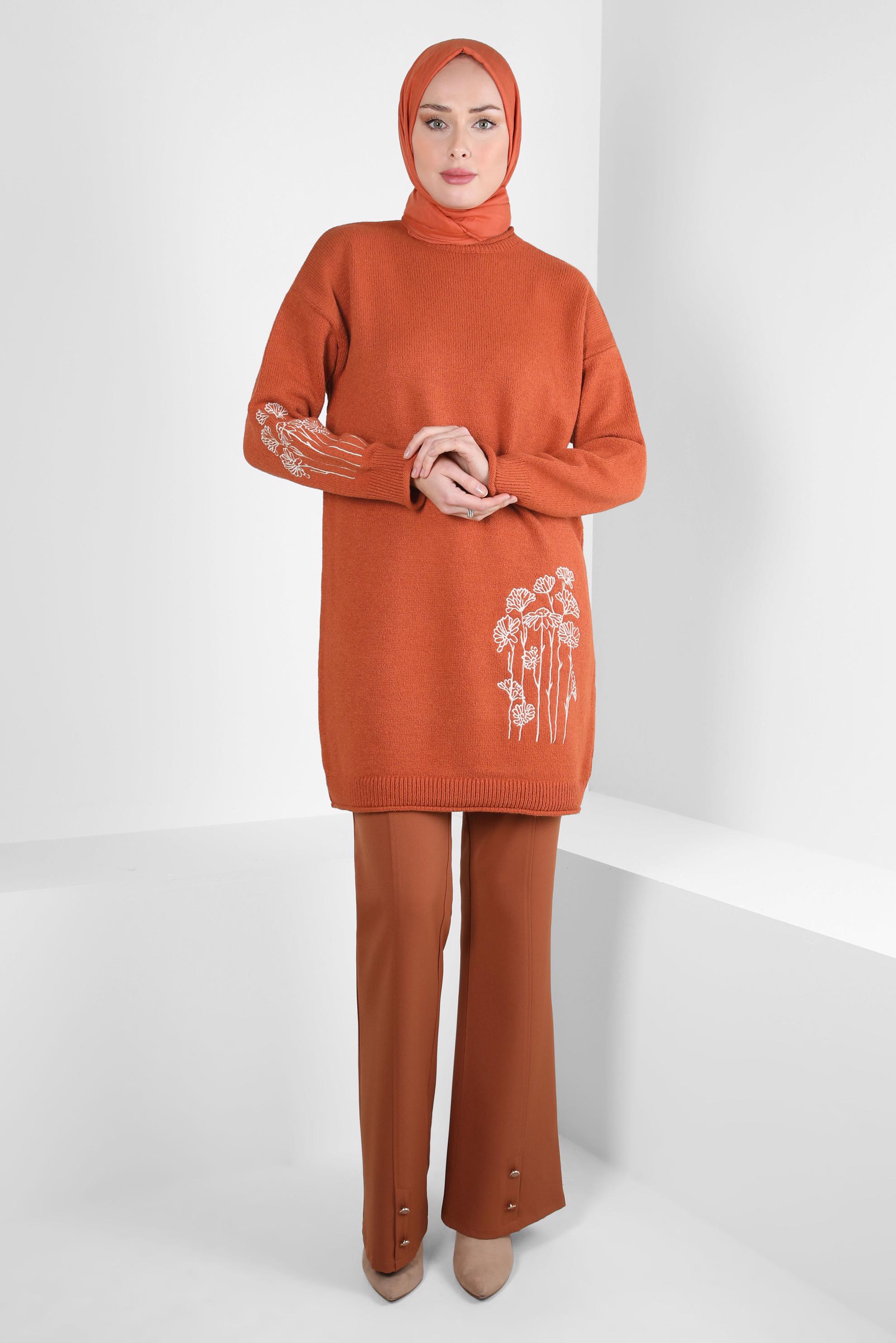 Hijab clothing ORANGE EMBROIDERED KNITWEAR TUNIC 44116