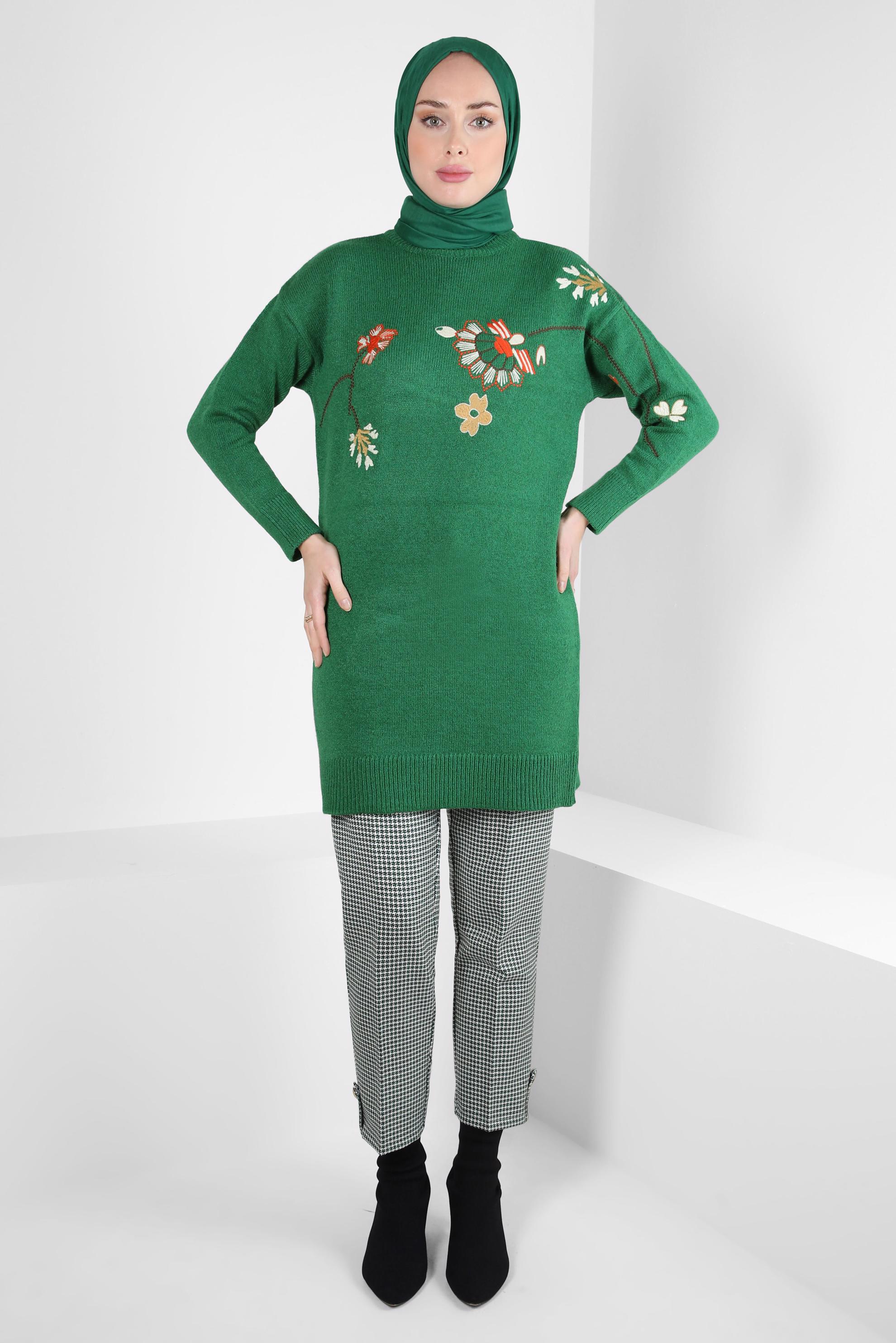 Hijab clothing GREEN EMBROIDERED KNIT TUNIC 44117