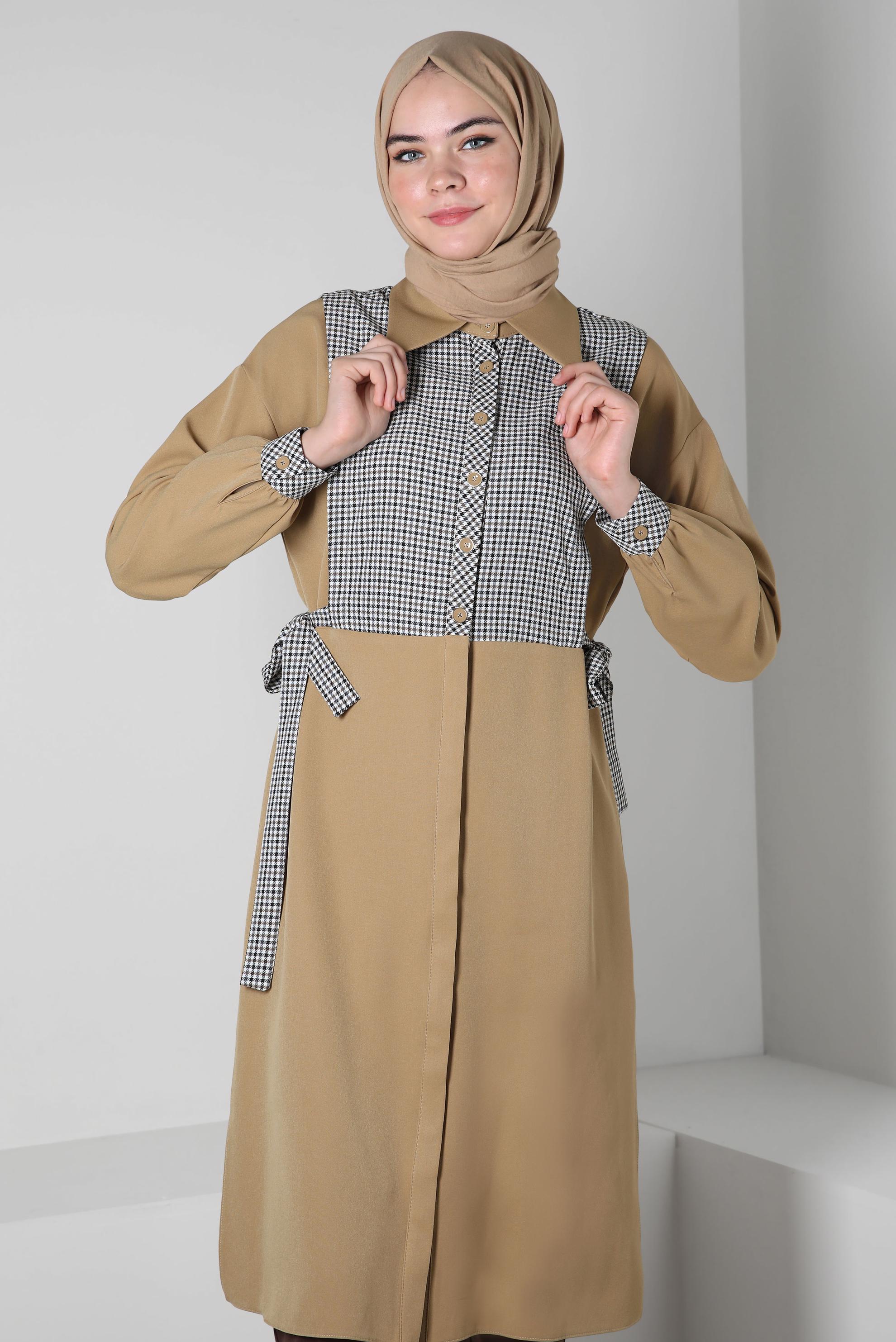Hijab clothing BROWN HOUNDSTOOTH PATTERNED TUNIC 44128