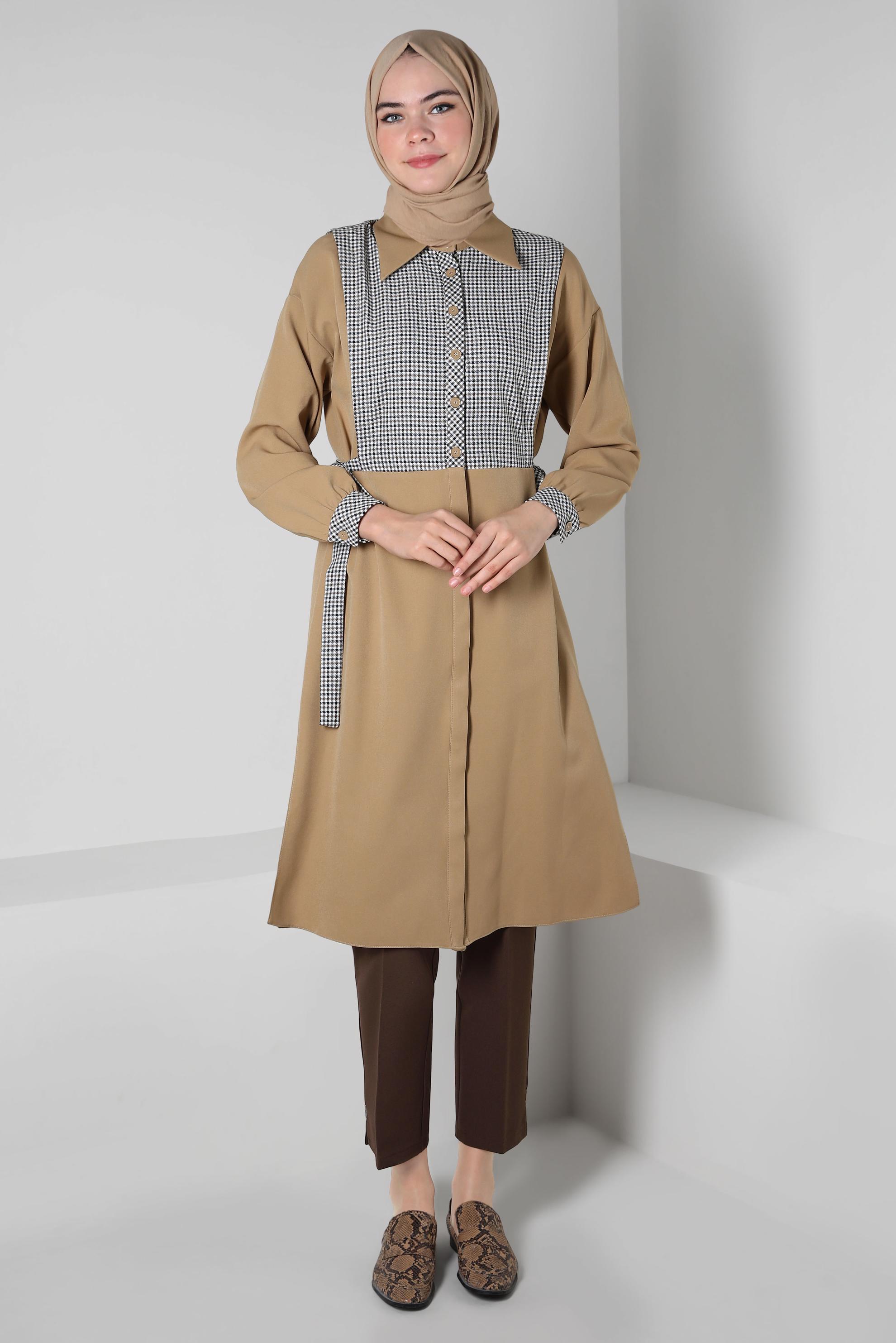 Hijab clothing BROWN HOUNDSTOOTH PATTERNED TUNIC 44128