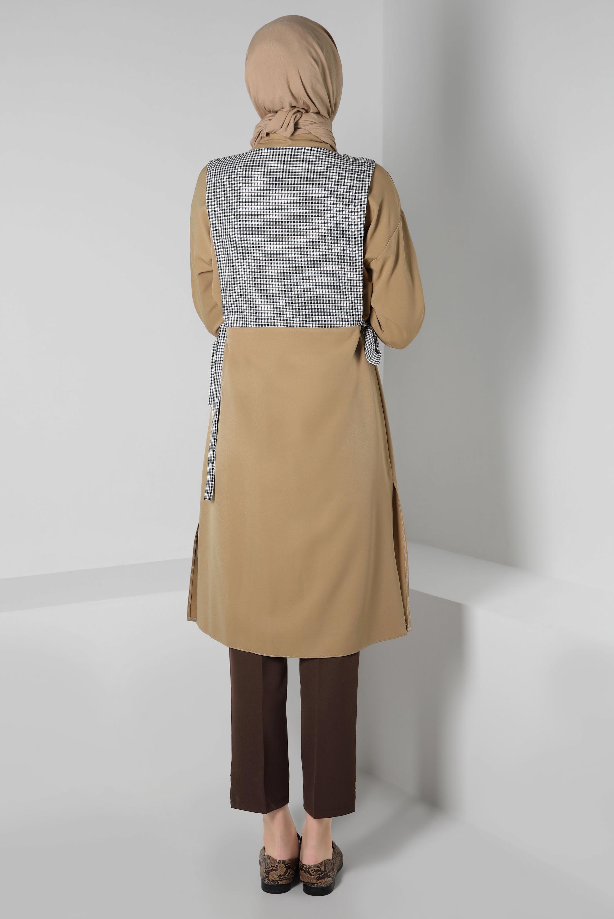 Hijab clothing BROWN HOUNDSTOOTH PATTERNED TUNIC 44128