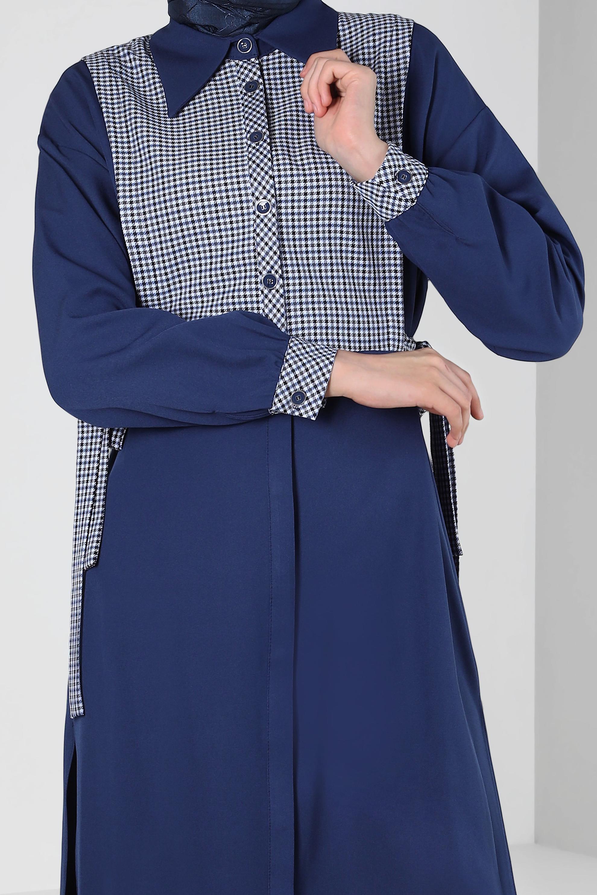 Tesettür giyim LACİVERT KAZAYAĞI DESENLİ GÖMLEK TUNİK 44128