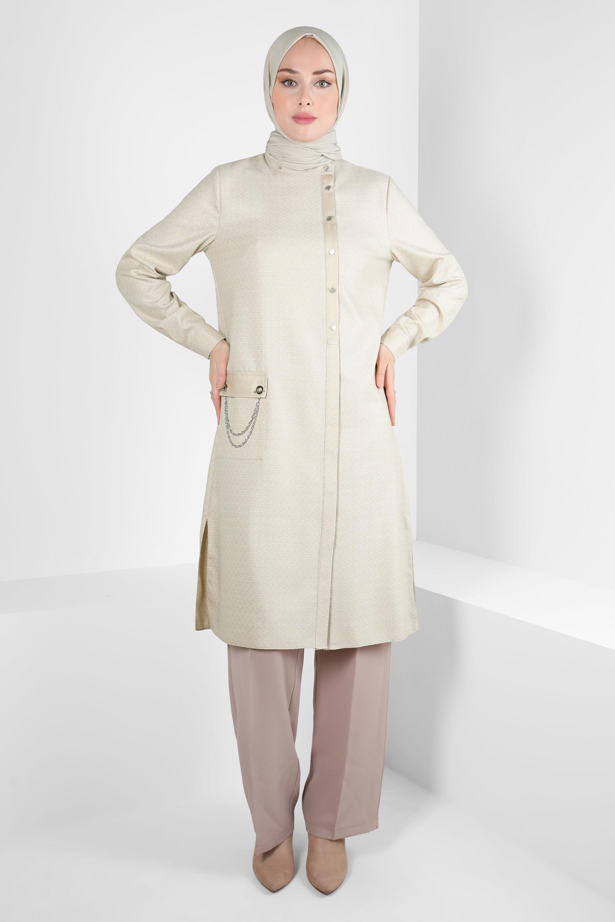 Hijab clothing BEIGE TUNIC WITH CHAIN DETAIL 44129