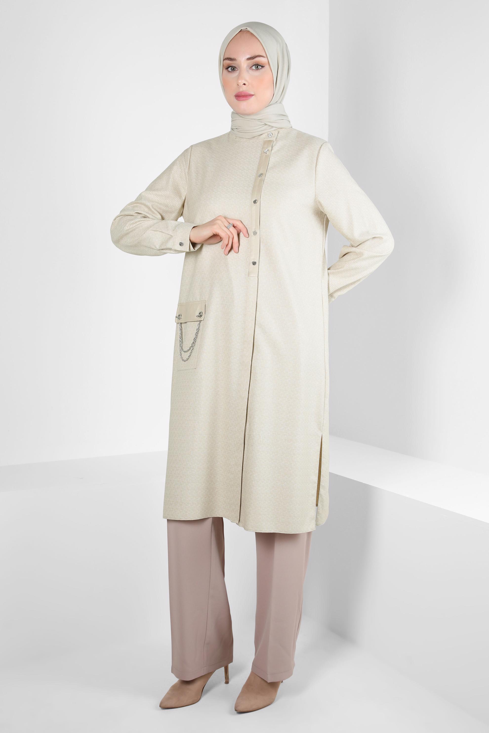 Hijab clothing BEIGE TUNIC WITH CHAIN DETAIL 44129