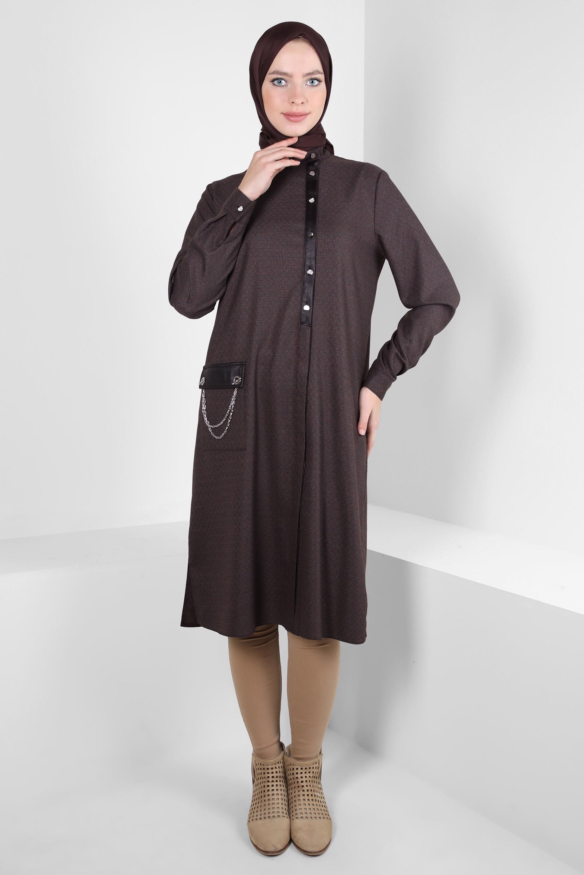 Tesettür giyim SİYAH ZİNCİR DETAYLI TUNİK 44129