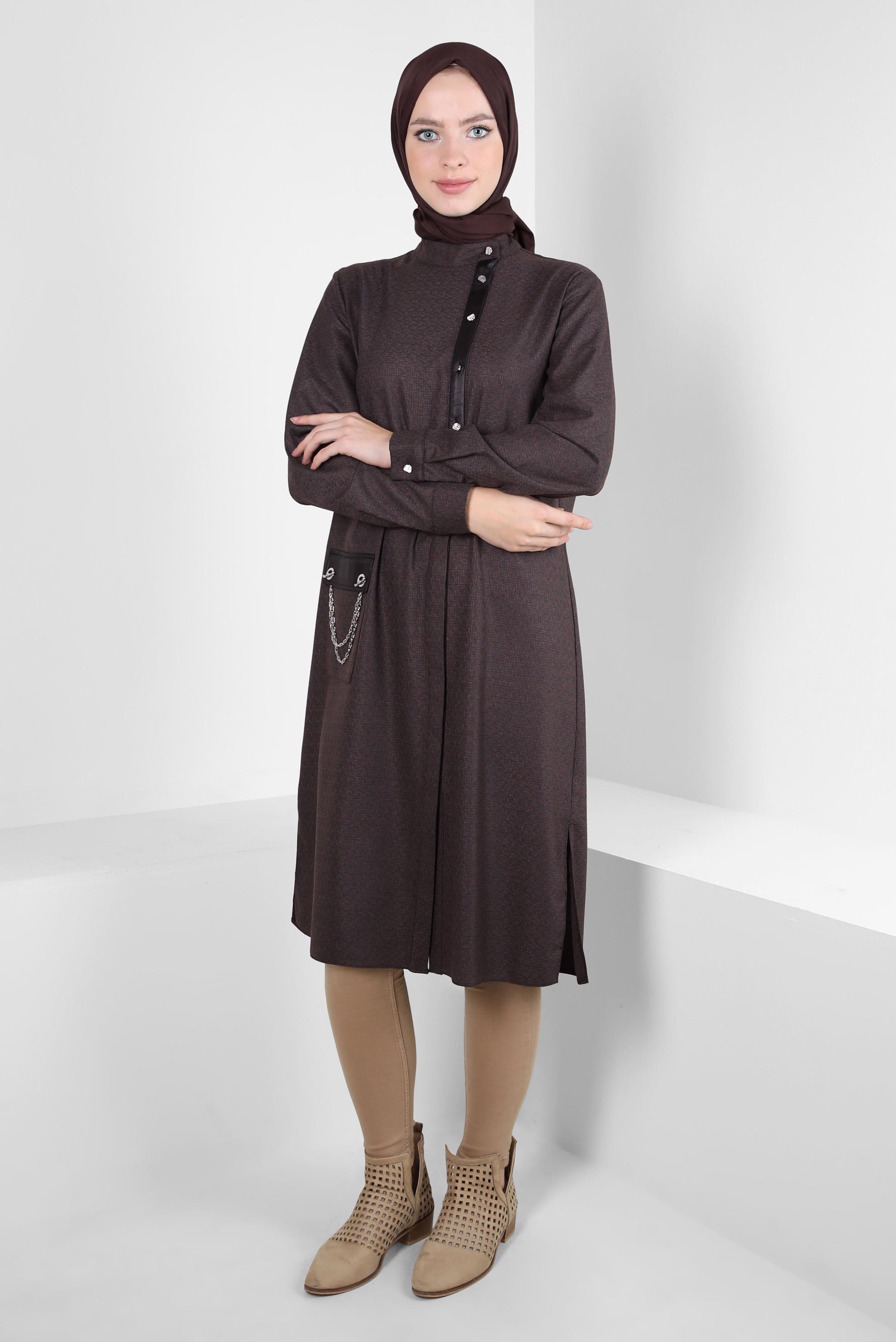 Tesettür giyim SİYAH ZİNCİR DETAYLI TUNİK 44129