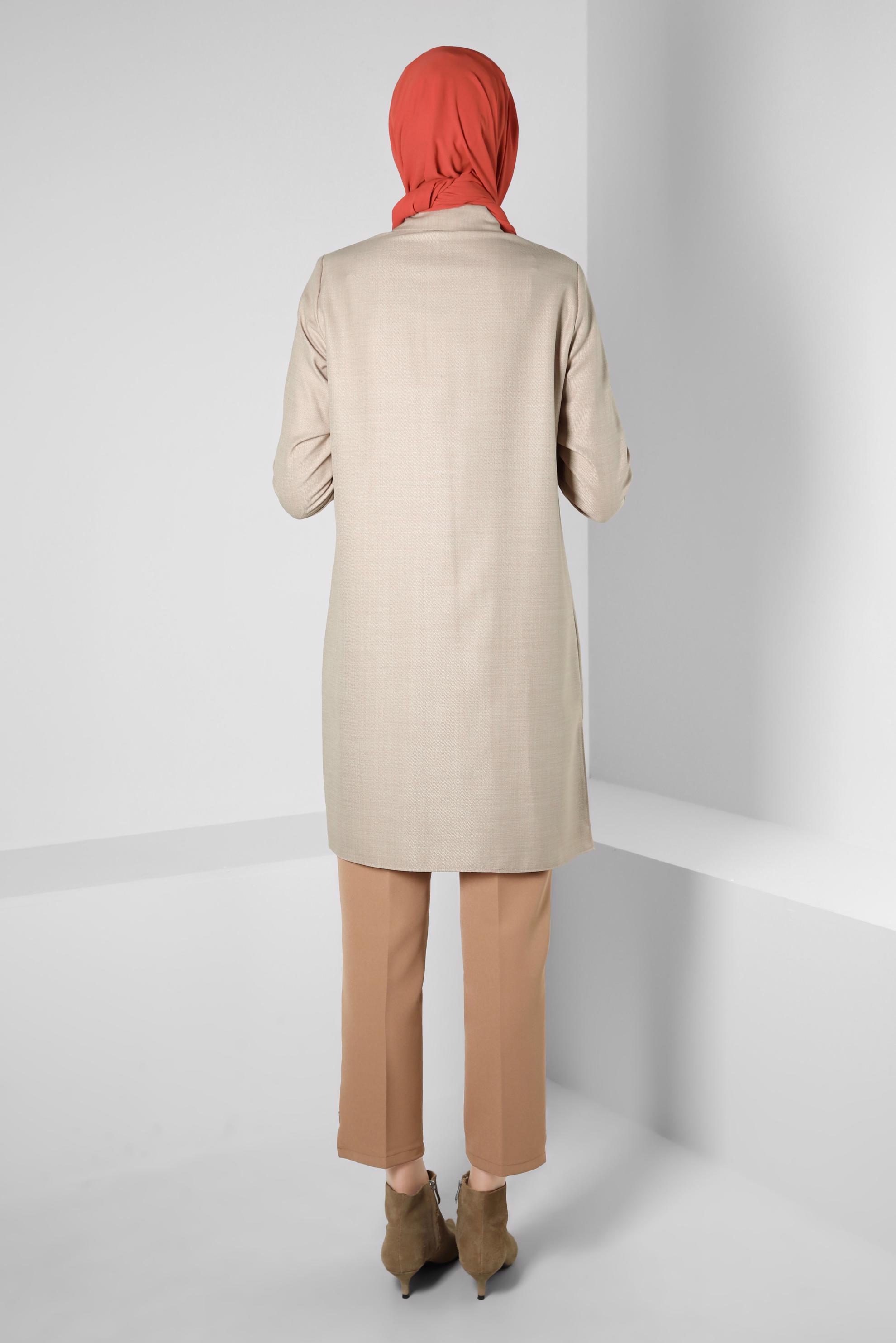 Tesettür giyim BEJ ZİNCİR DETAYLI TUNİK 44130