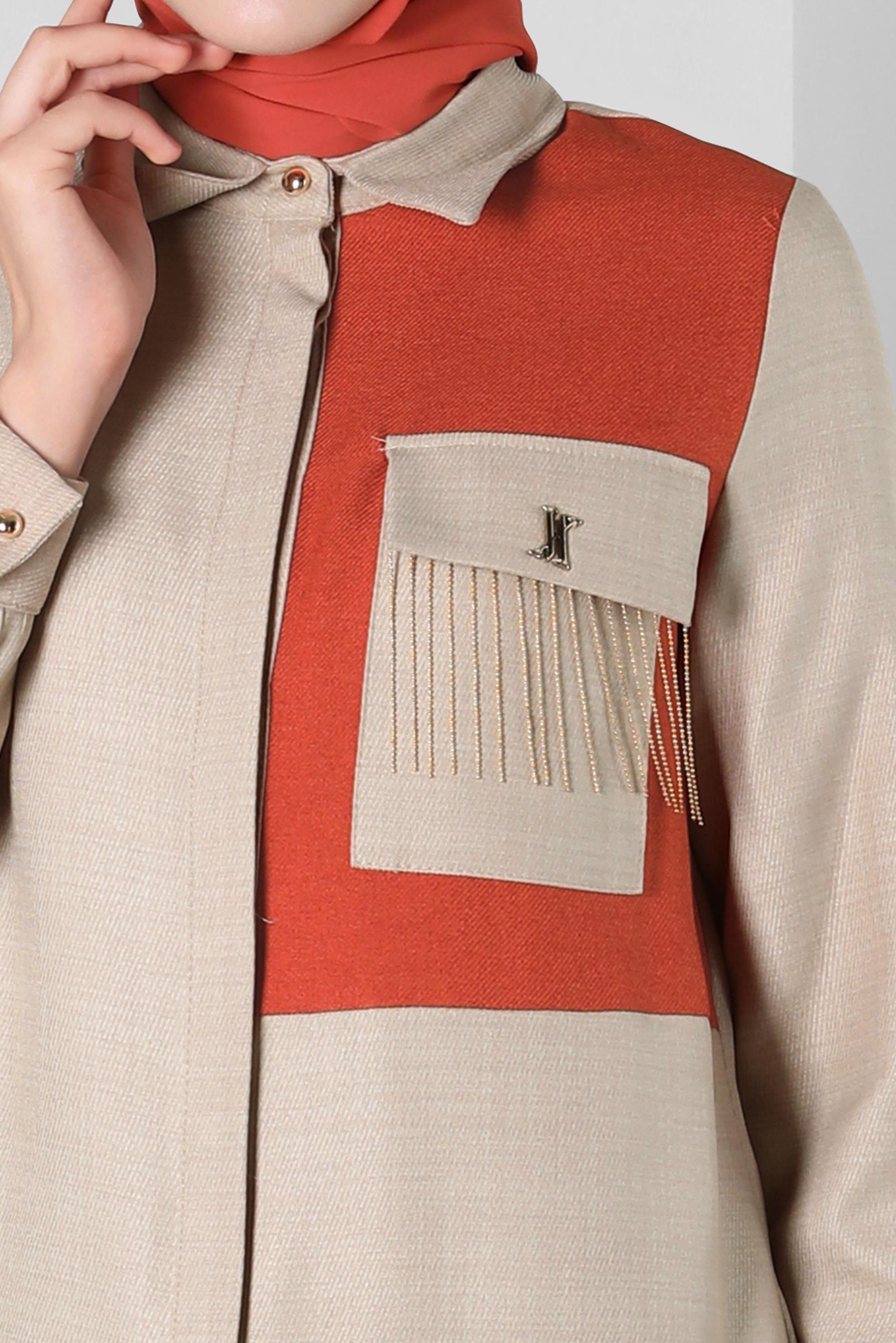 Tesettür giyim BEJ ZİNCİR DETAYLI TUNİK 44130