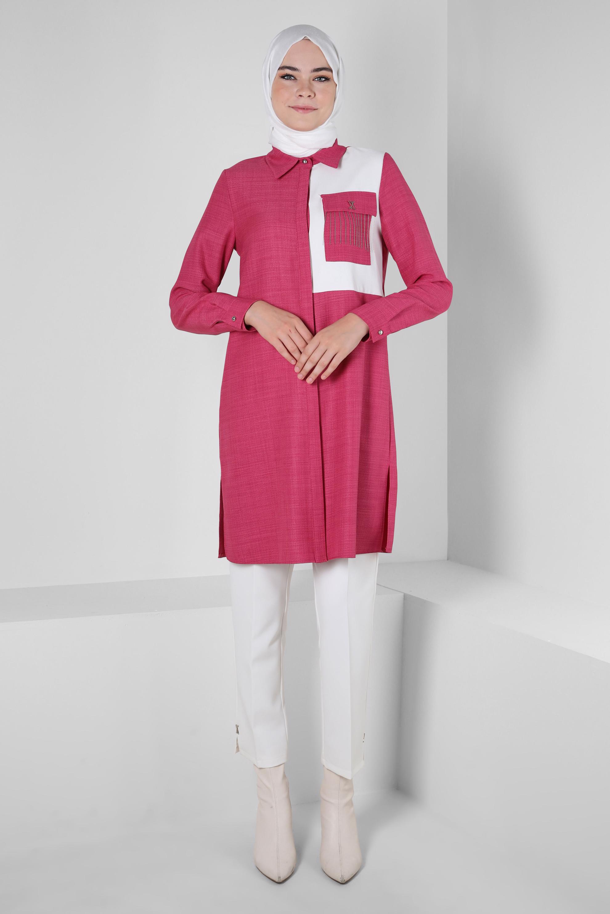 Tesettür giyim FUŞYA ZİNCİR DETAYLI TUNİK 44130