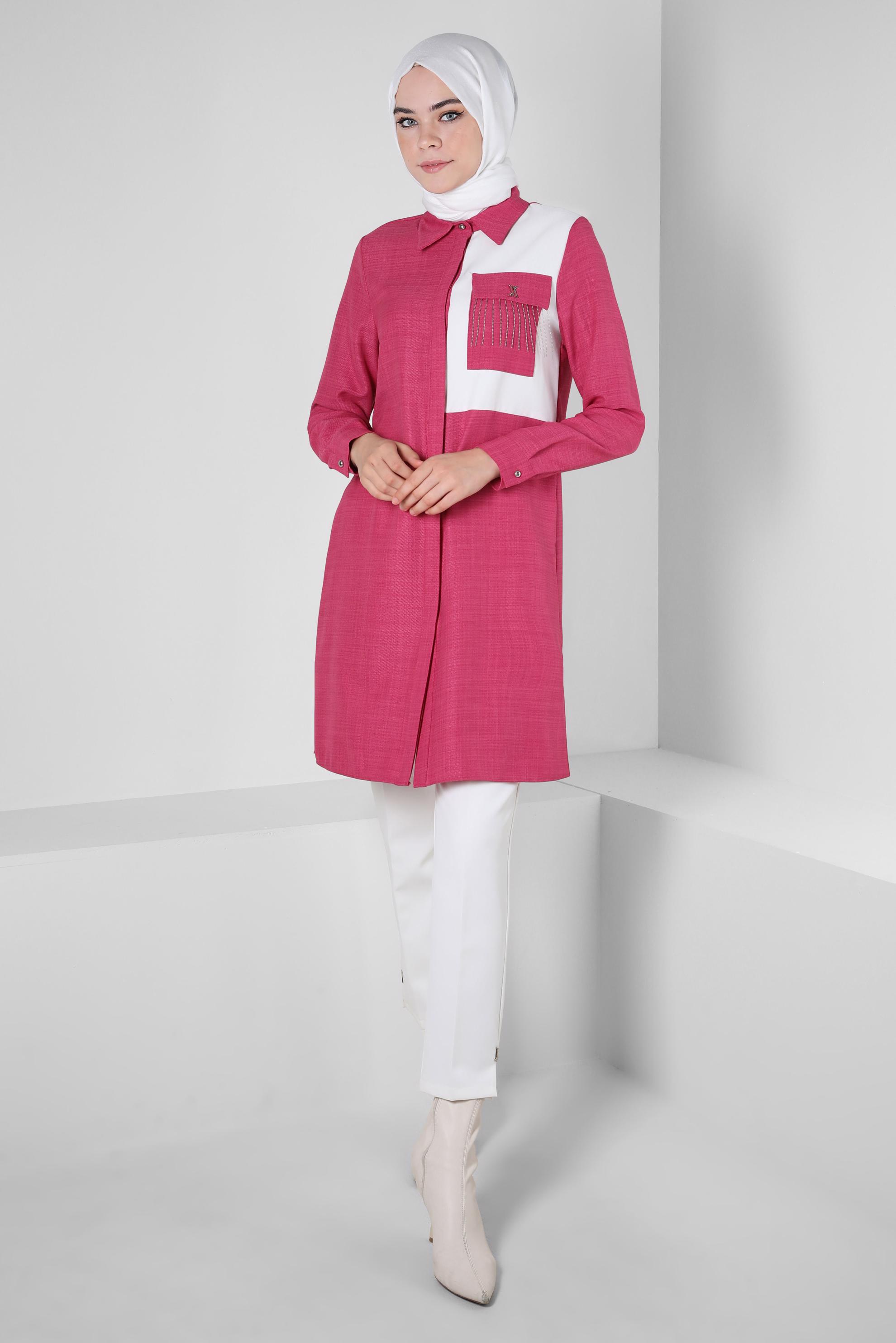 Tesettür giyim FUŞYA ZİNCİR DETAYLI TUNİK 44130