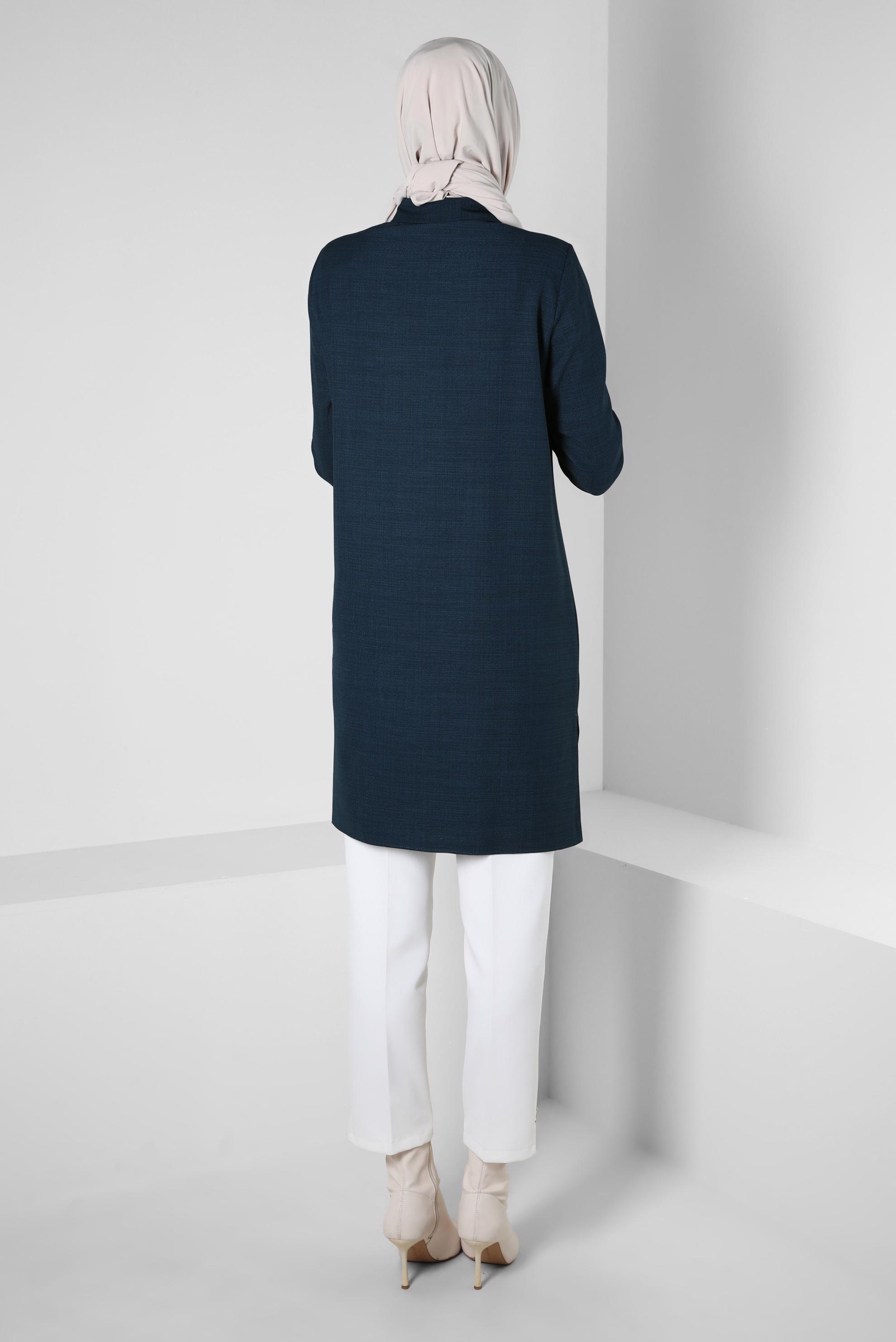 Tesettür giyim MAVİ ZİNCİR DETAYLI TUNİK 44130