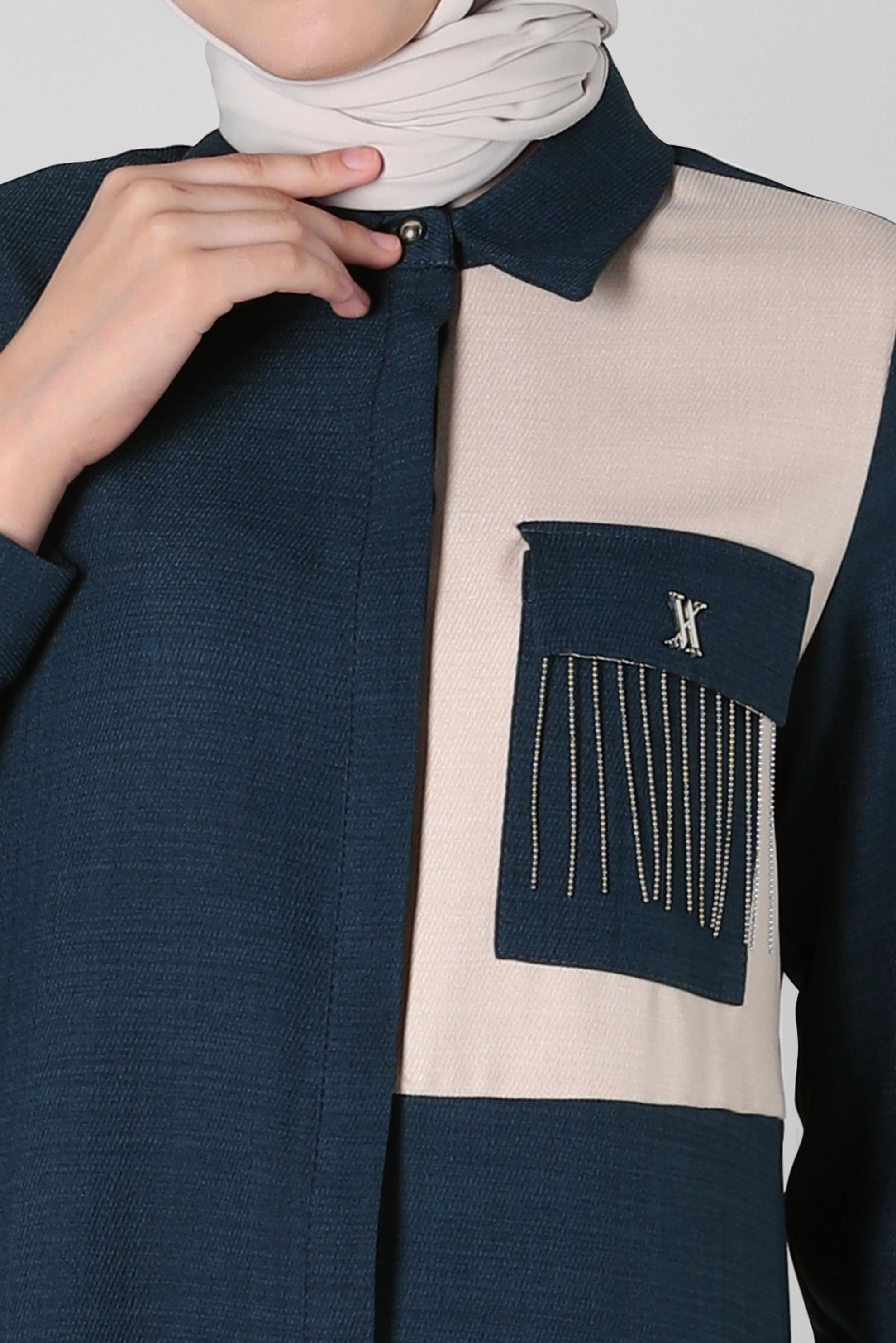 Tesettür giyim MAVİ ZİNCİR DETAYLI TUNİK 44130