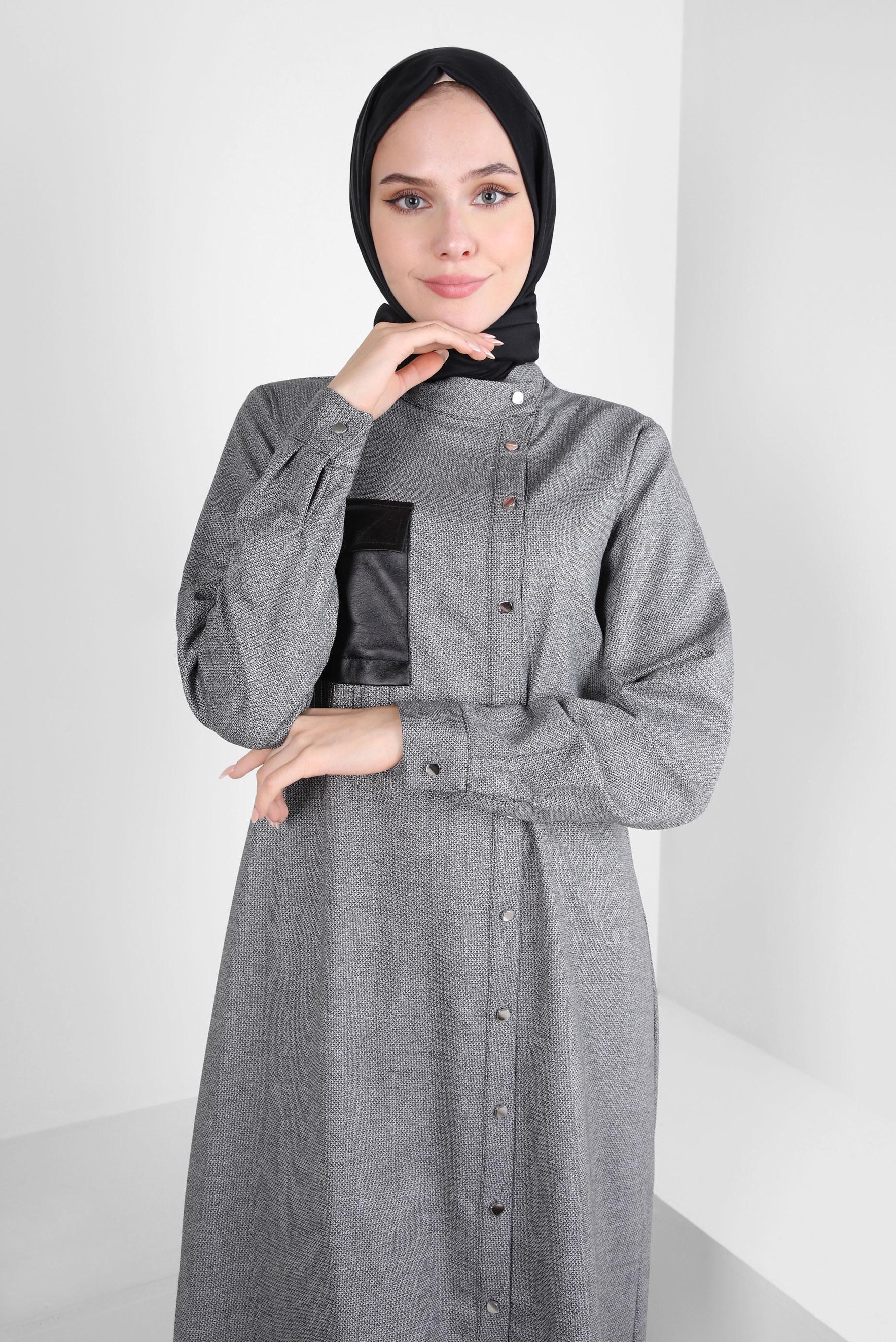 Tesettür giyim SİYAH CEPLİ GÖMLEK TUNİK 44131