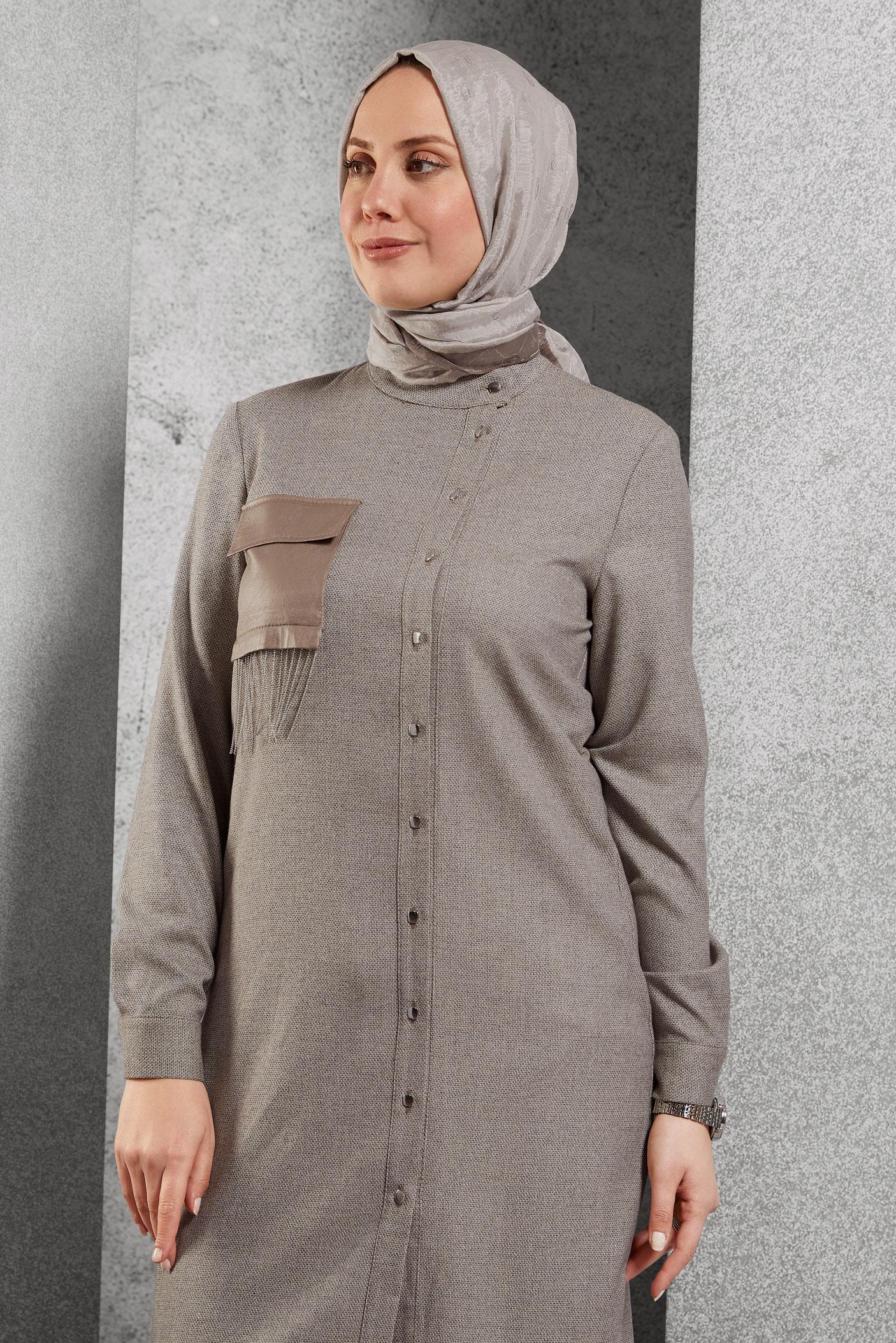 Tesettür giyim VİZON CEPLİ GÖMLEK TUNİK 44131