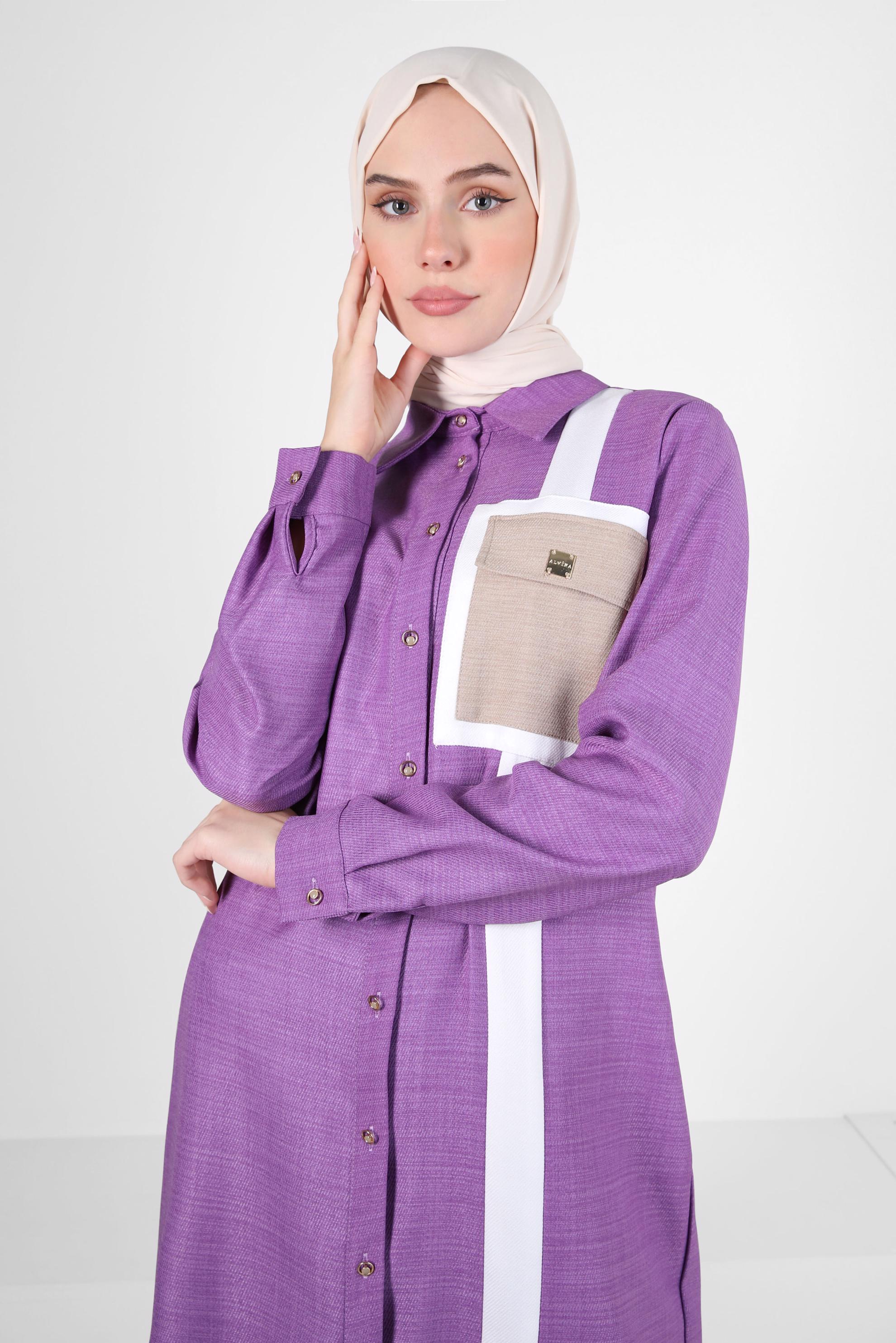 Tesettür giyim MOR ŞERİT DETAYLI TUNİK 44132