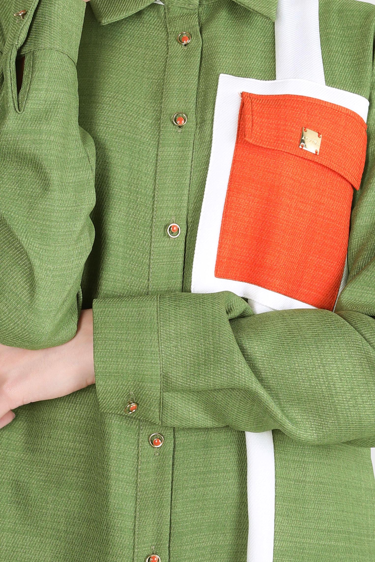 Tesettür giyim YEŞİL ŞERİT DETAYLI TUNİK 44132